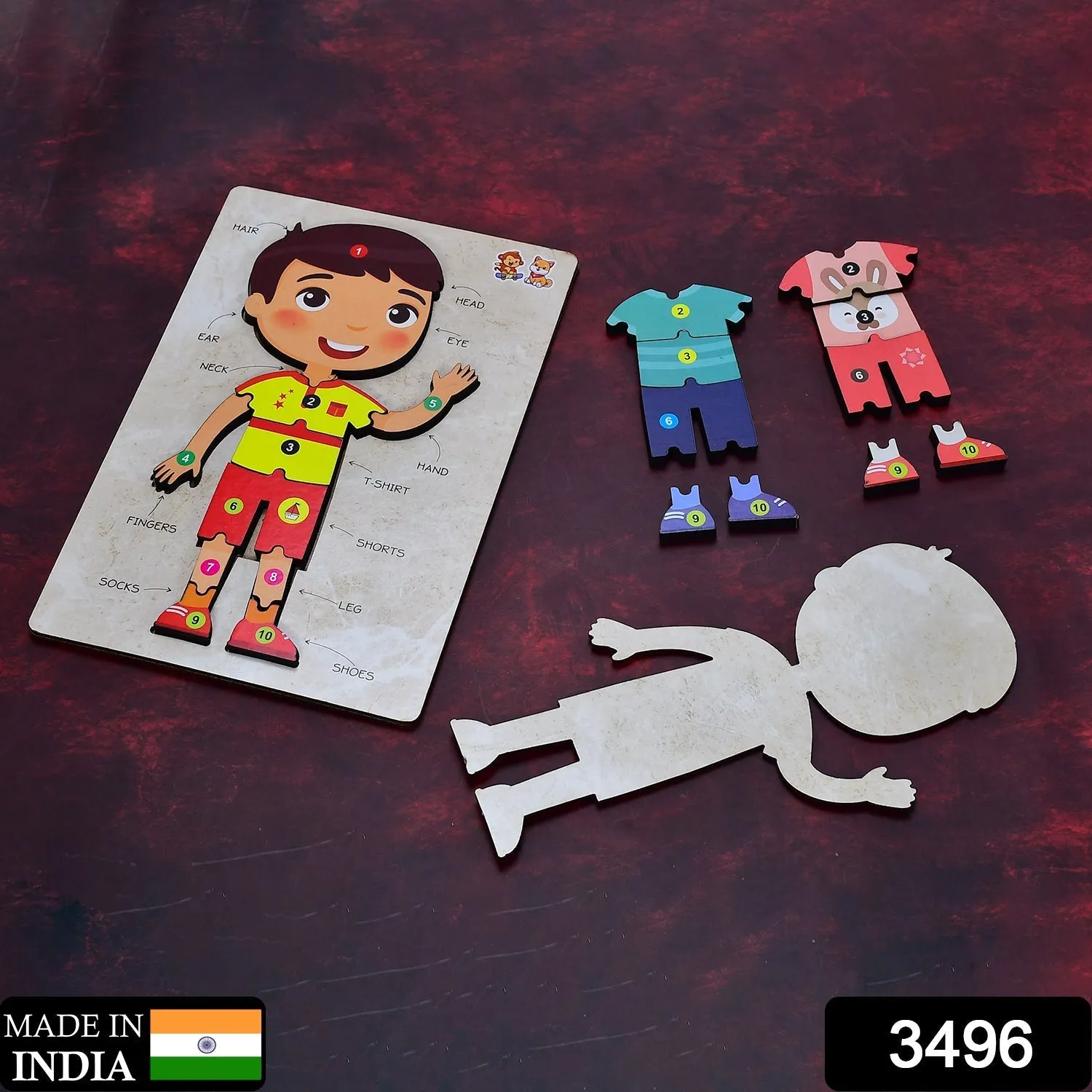 3496 Wooden Boy Body Parts Puzzle with Pictures Body Part Puzzle for Kid Early Education Letters Puzzles for Preschool.