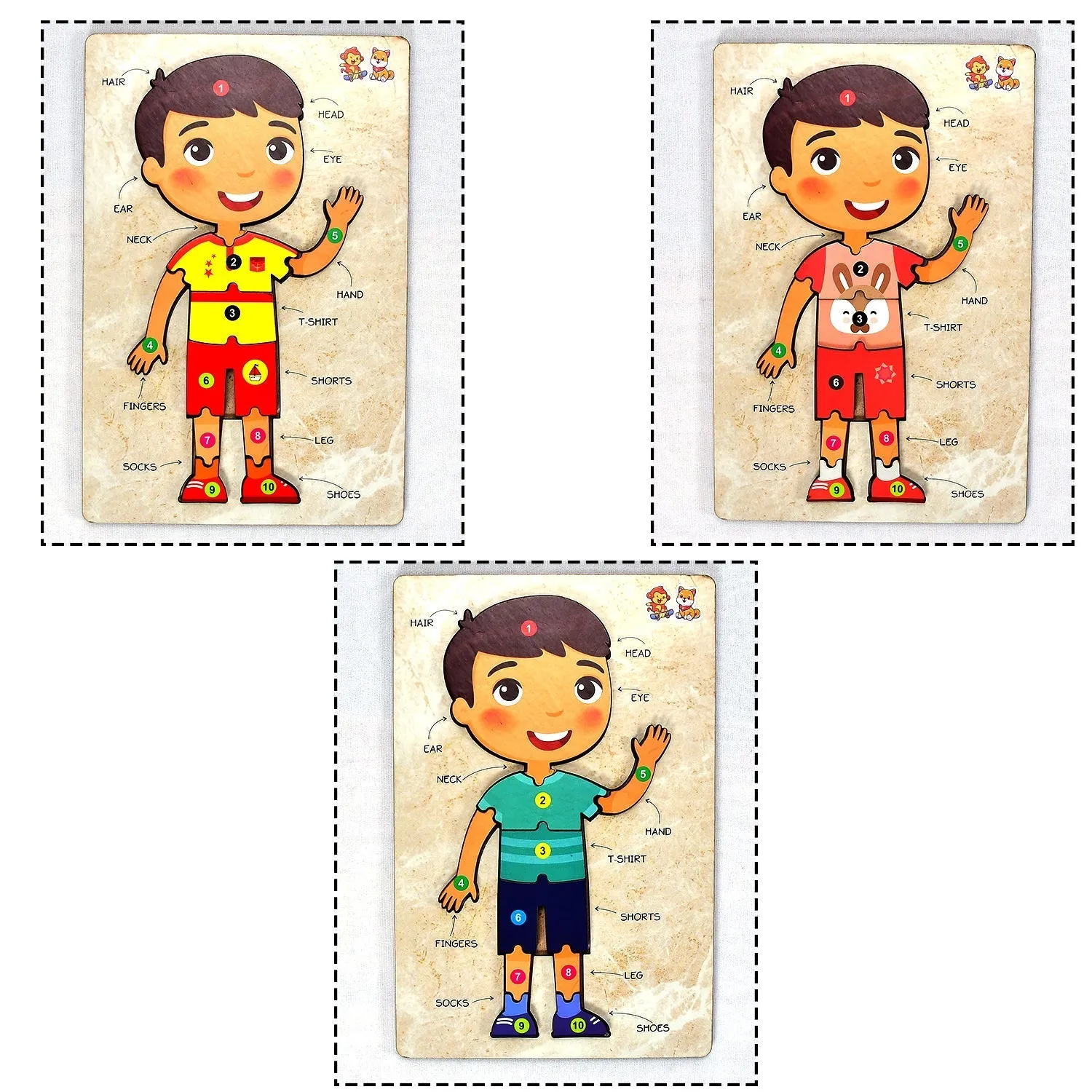 3496 Wooden Boy Body Parts Puzzle with Pictures Body Part Puzzle for Kid Early Education Letters Puzzles for Preschool.