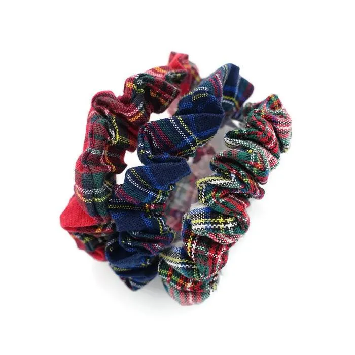 A set of 3 Tartan Check Mini Hair scrunchies hair tie  Elastic scrunchy Women accessory