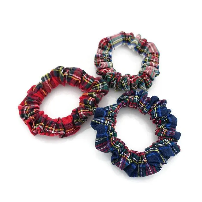 A set of 3 Tartan Check Mini Hair scrunchies hair tie  Elastic scrunchy Women accessory