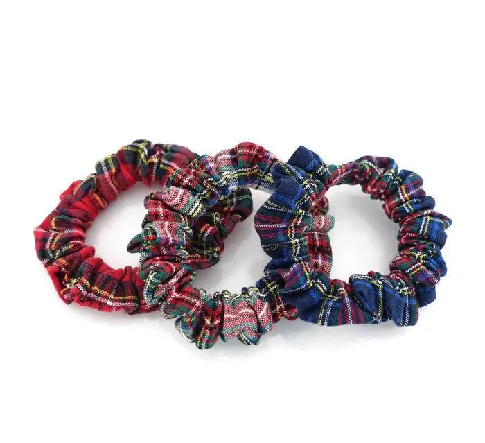 A set of 3 Tartan Check Mini Hair scrunchies hair tie  Elastic scrunchy Women accessory