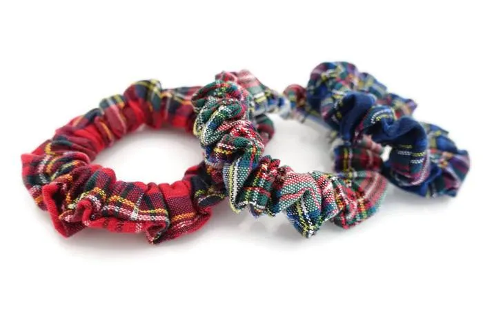 A set of 3 Tartan Check Mini Hair scrunchies hair tie  Elastic scrunchy Women accessory