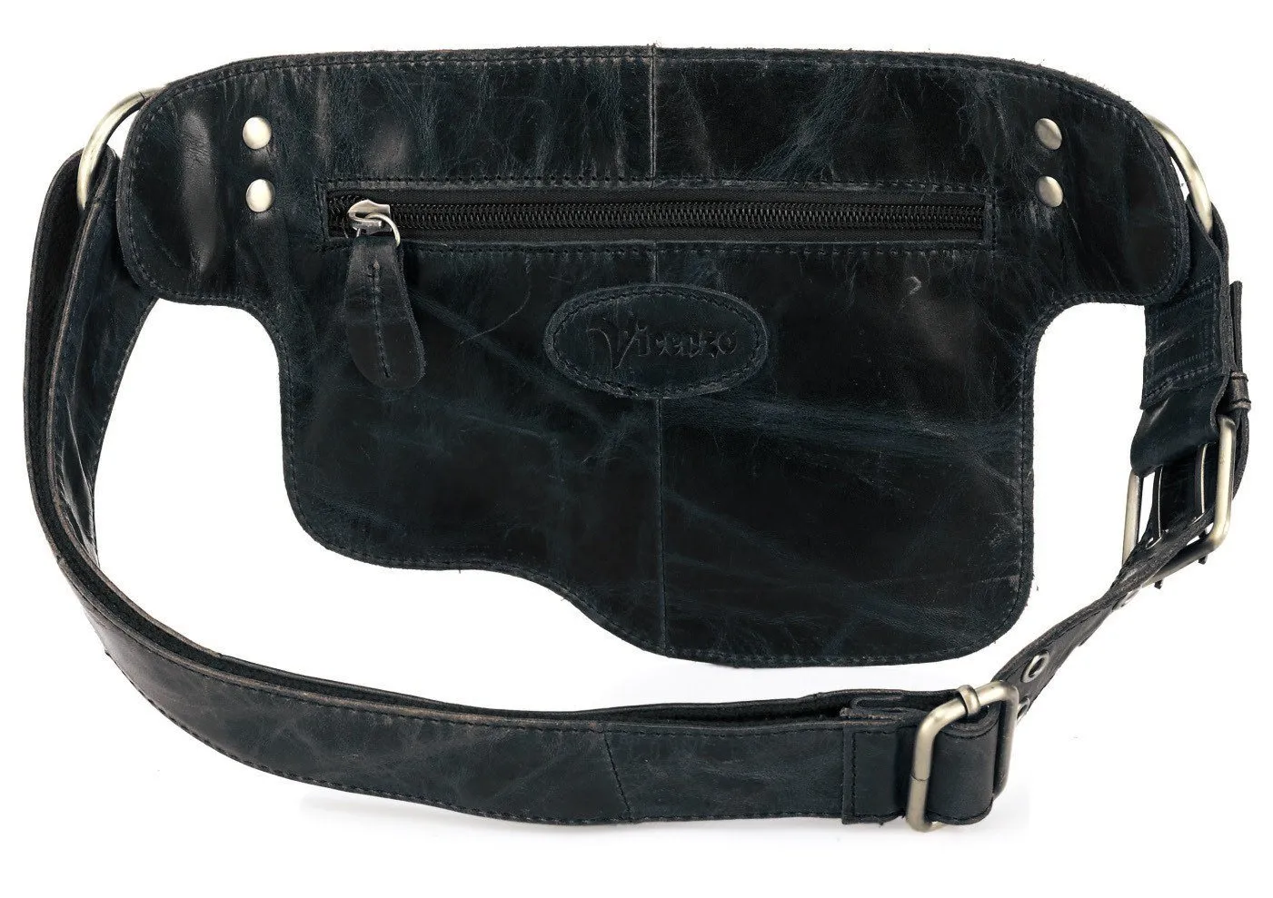 Adonis 2 Leather Waist Purse Fanny Pack - Black