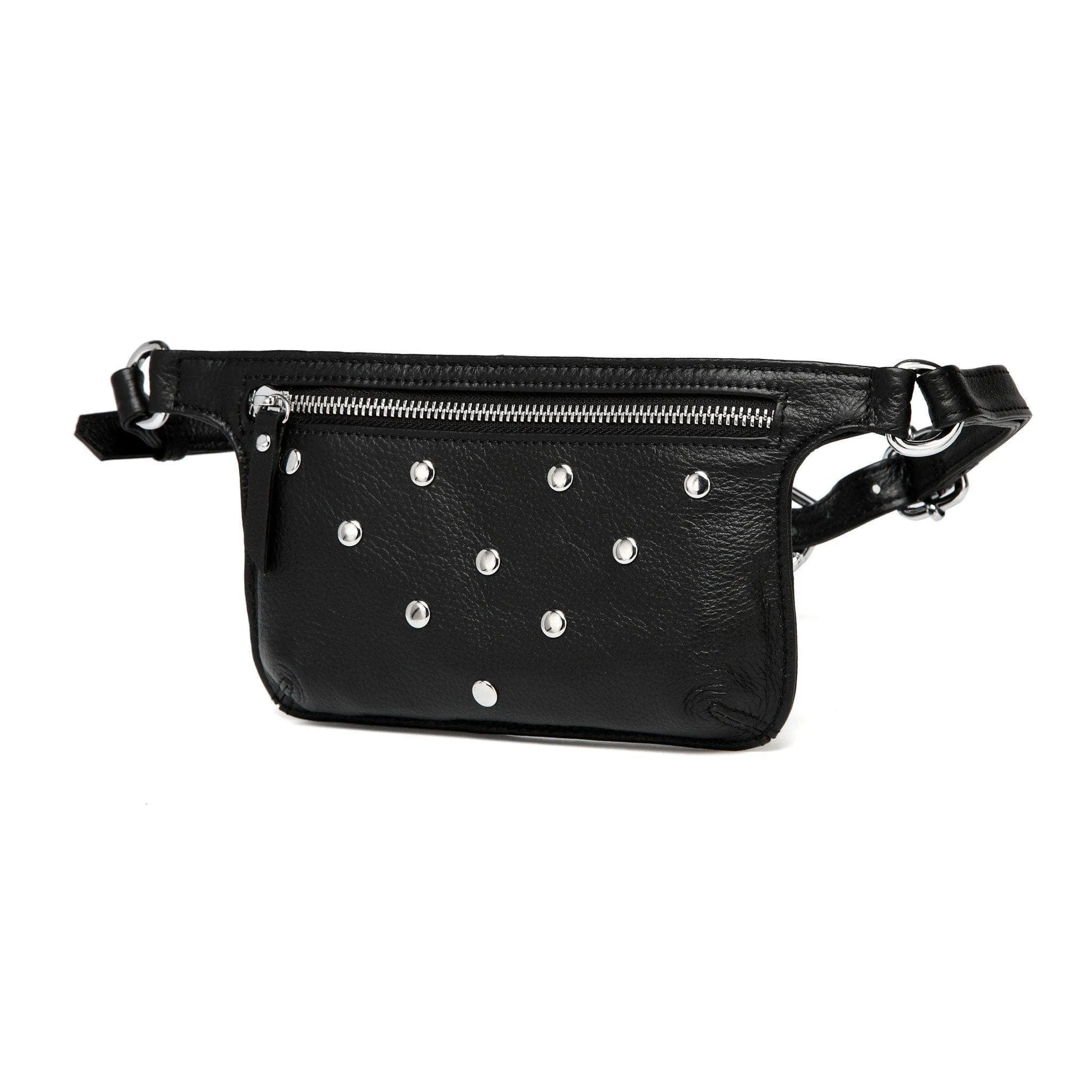 Arlette Studded Leather Waist Bag / Belt Bag - Black