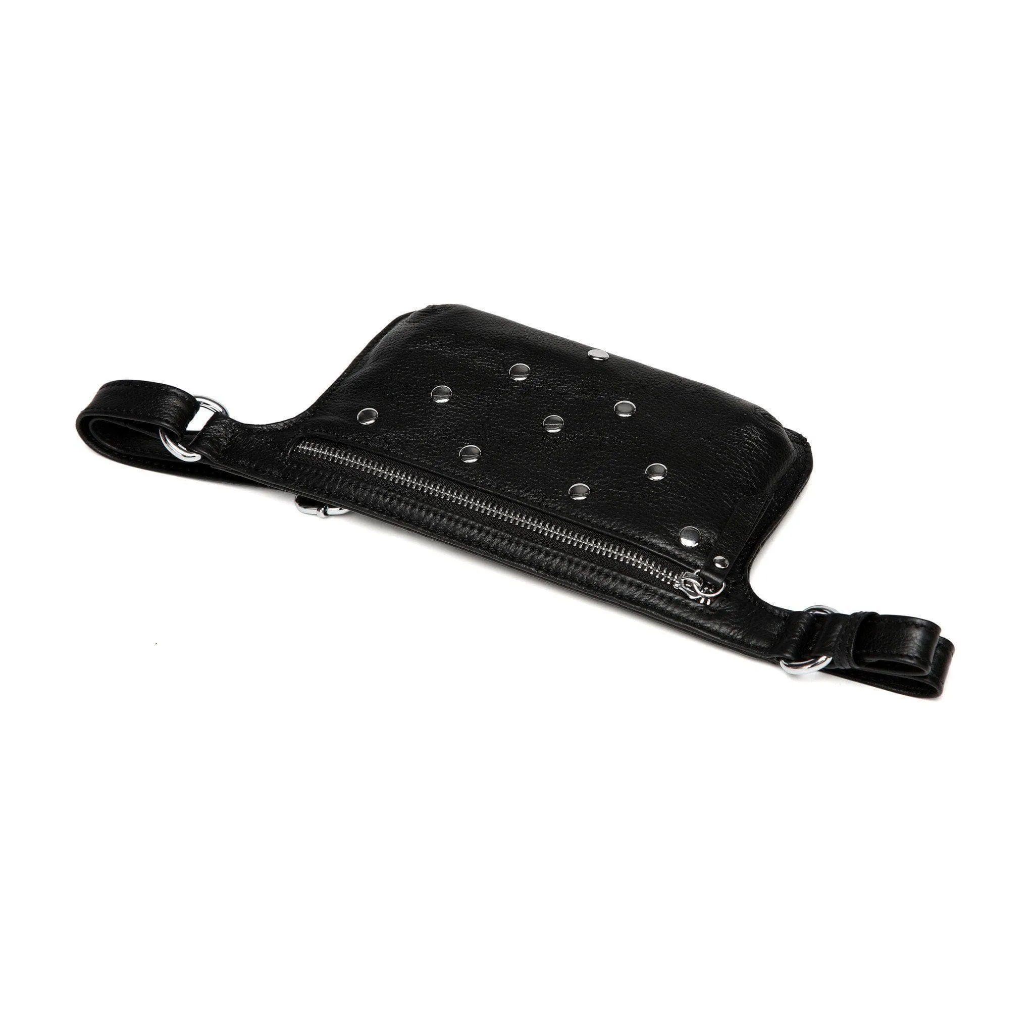 Arlette Studded Leather Waist Bag / Belt Bag - Black