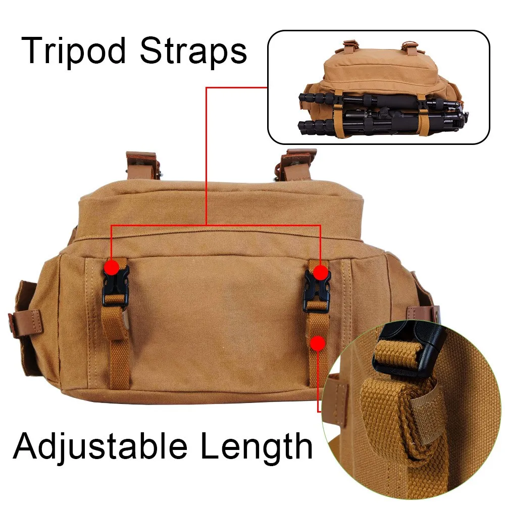 CADeN DSLR Camera Shoulder Bags Large Capacity Canvas Sling Bag for Nikon Canon Sony Lens Cable Tripod Outdoor Travel Organizer