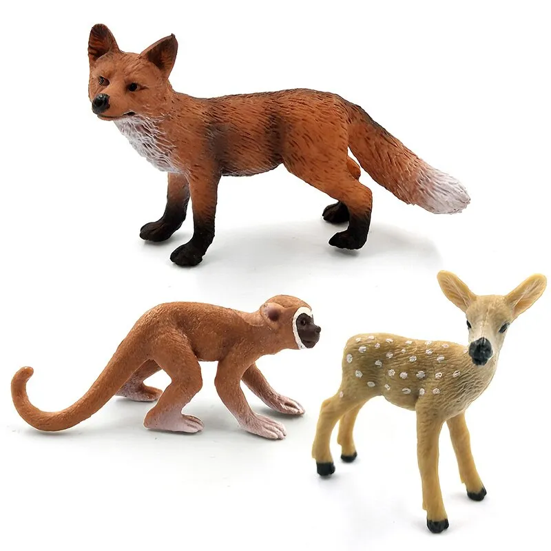 Christmas Fox Rabbit Squirrel Deer Dog Simulation Animal Model Figure Diy Cake Decoration Educational Toy Figurine Gift For Kids