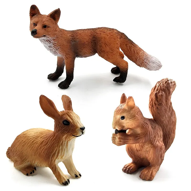 Christmas Fox Rabbit Squirrel Deer Dog Simulation Animal Model Figure Diy Cake Decoration Educational Toy Figurine Gift For Kids