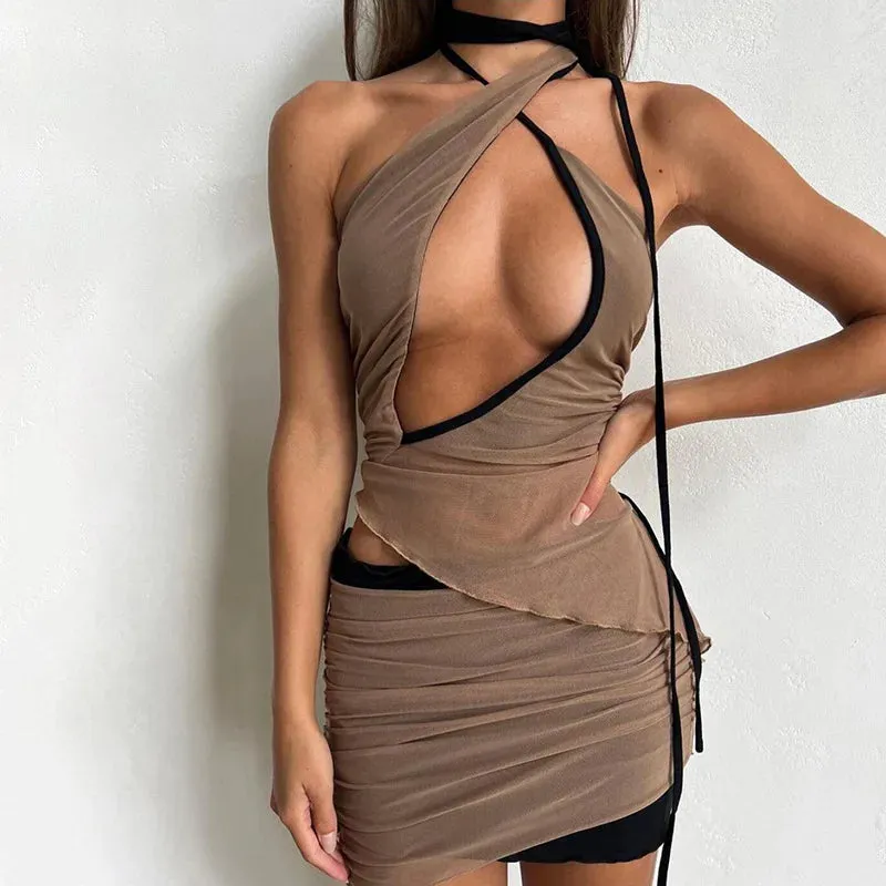 Club A-line High Waist Buttock Mini Dress