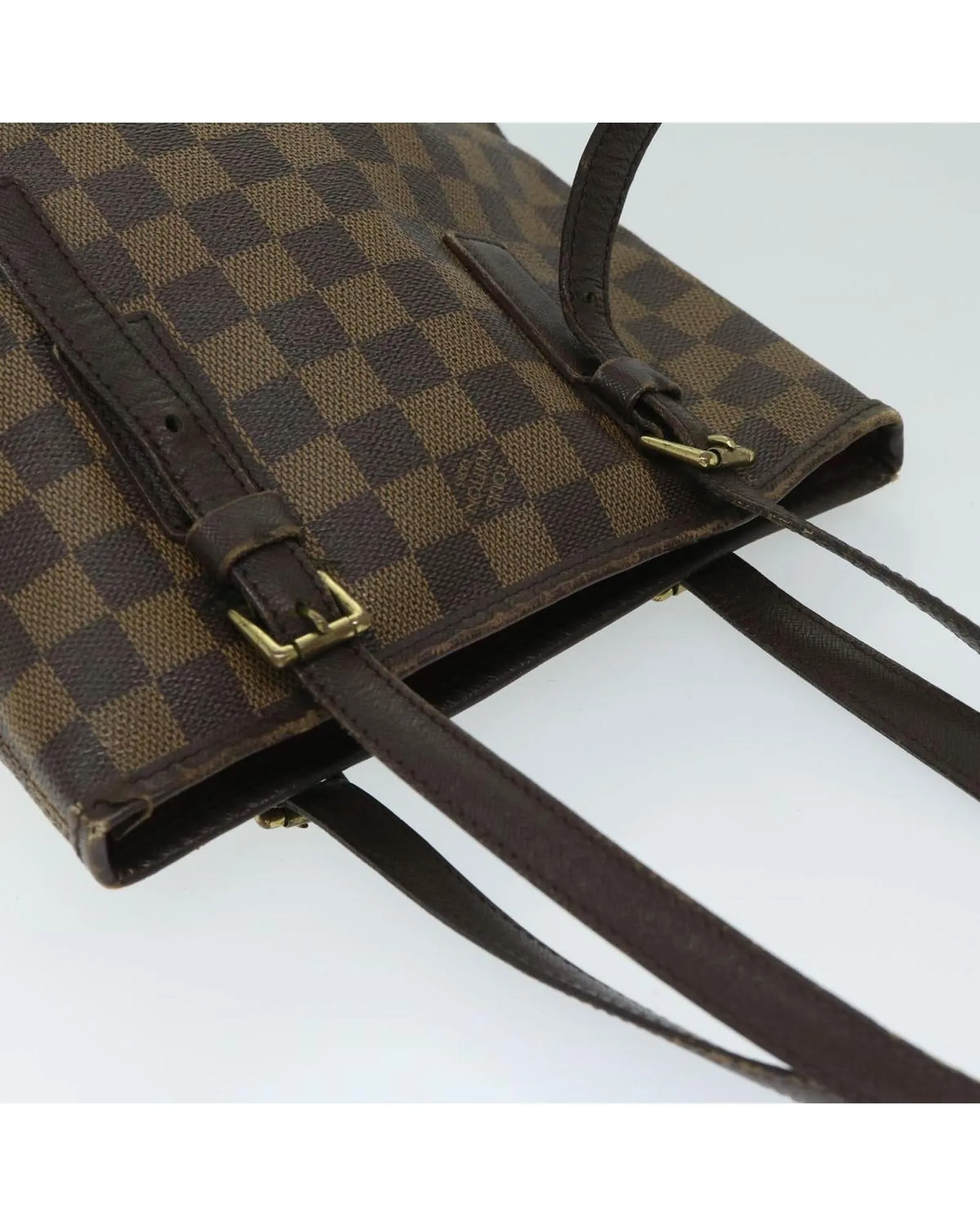 Damier Ebene Shoulder Bag with Adjustable Strap and Multiple Compartments