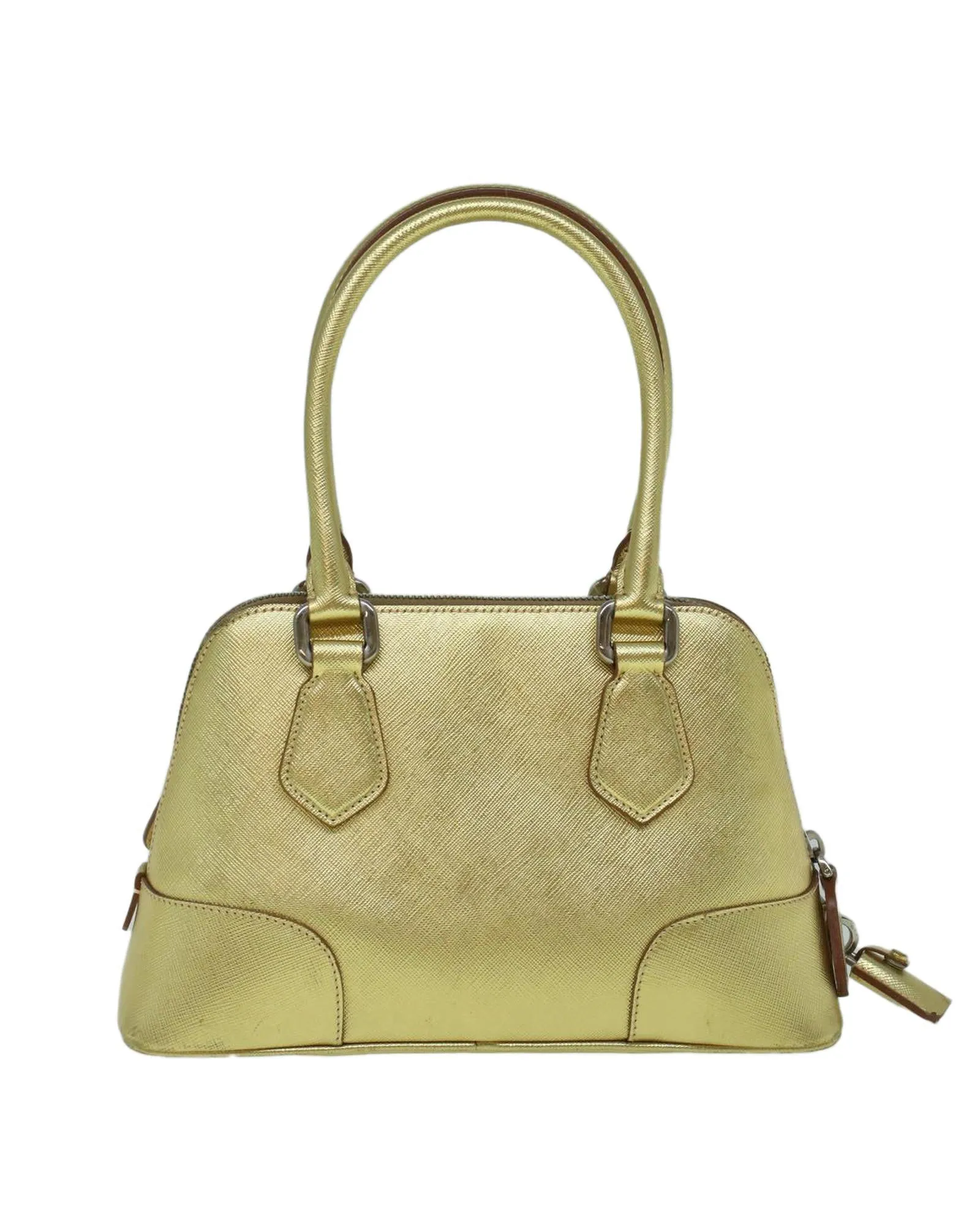 Gold Saffiano Leather Hand Bag with Accessories