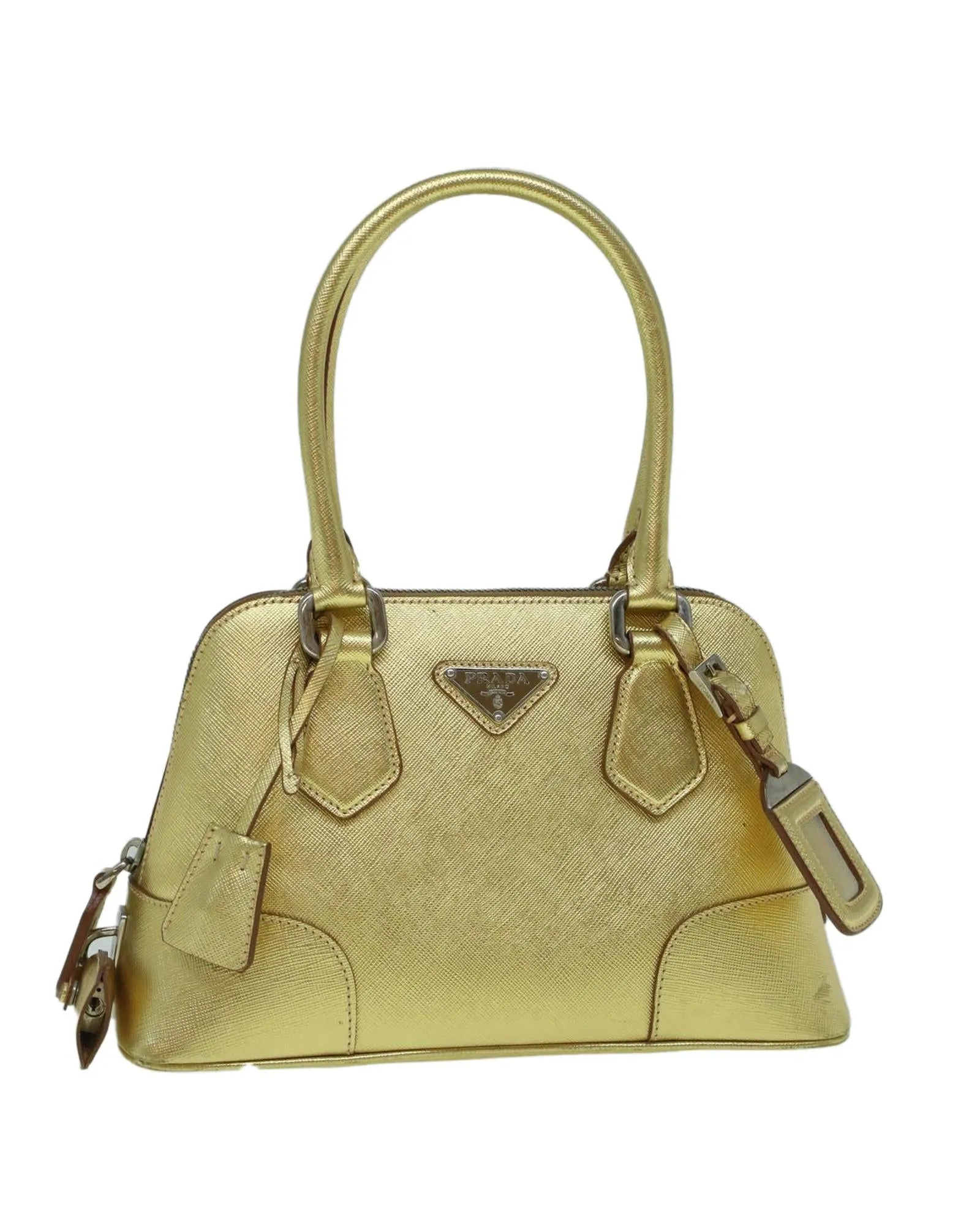 Gold Saffiano Leather Hand Bag with Accessories