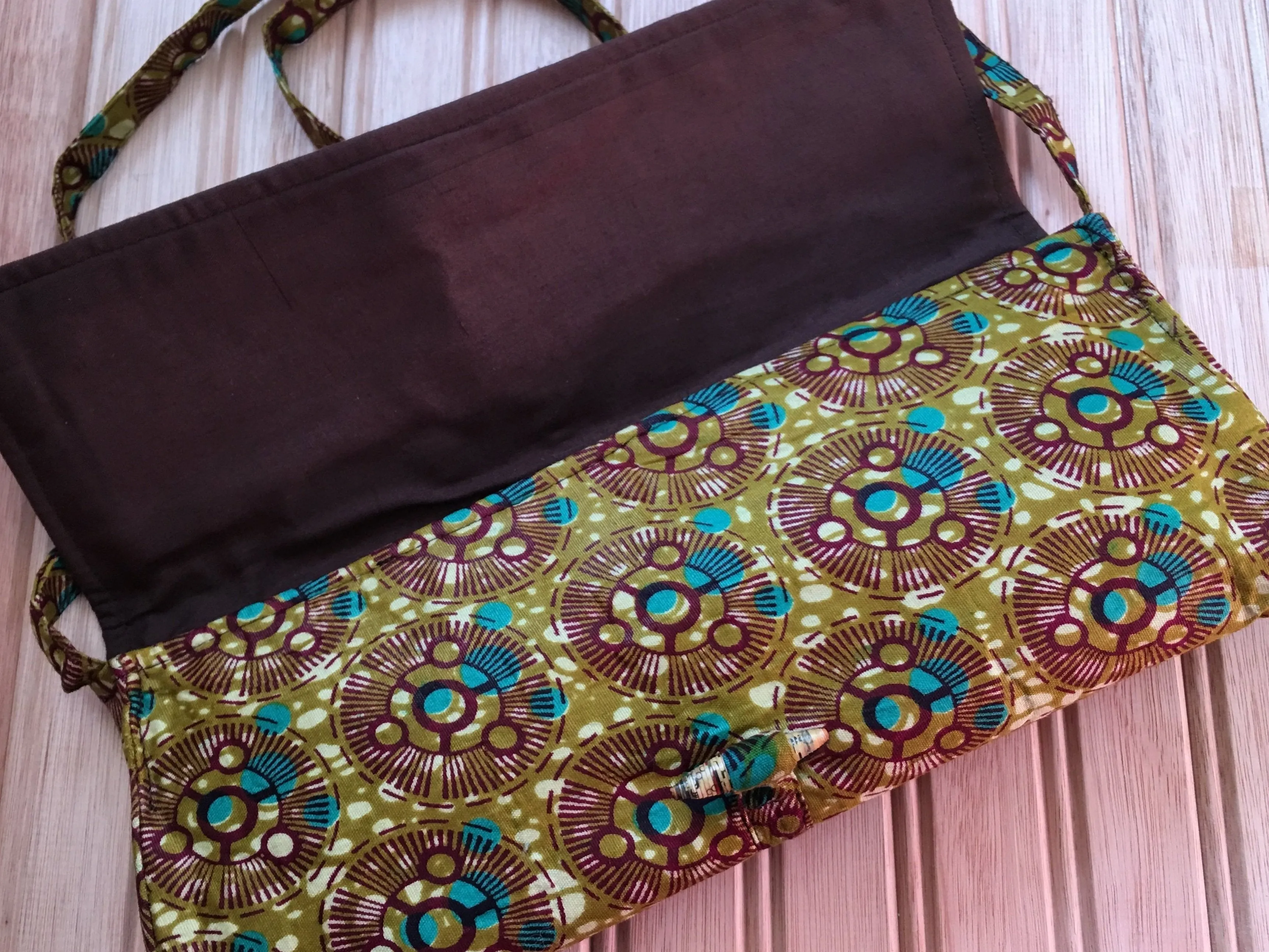 Handmade Rwandan Batik Long Clutch w/Shoulder Strap - Festive