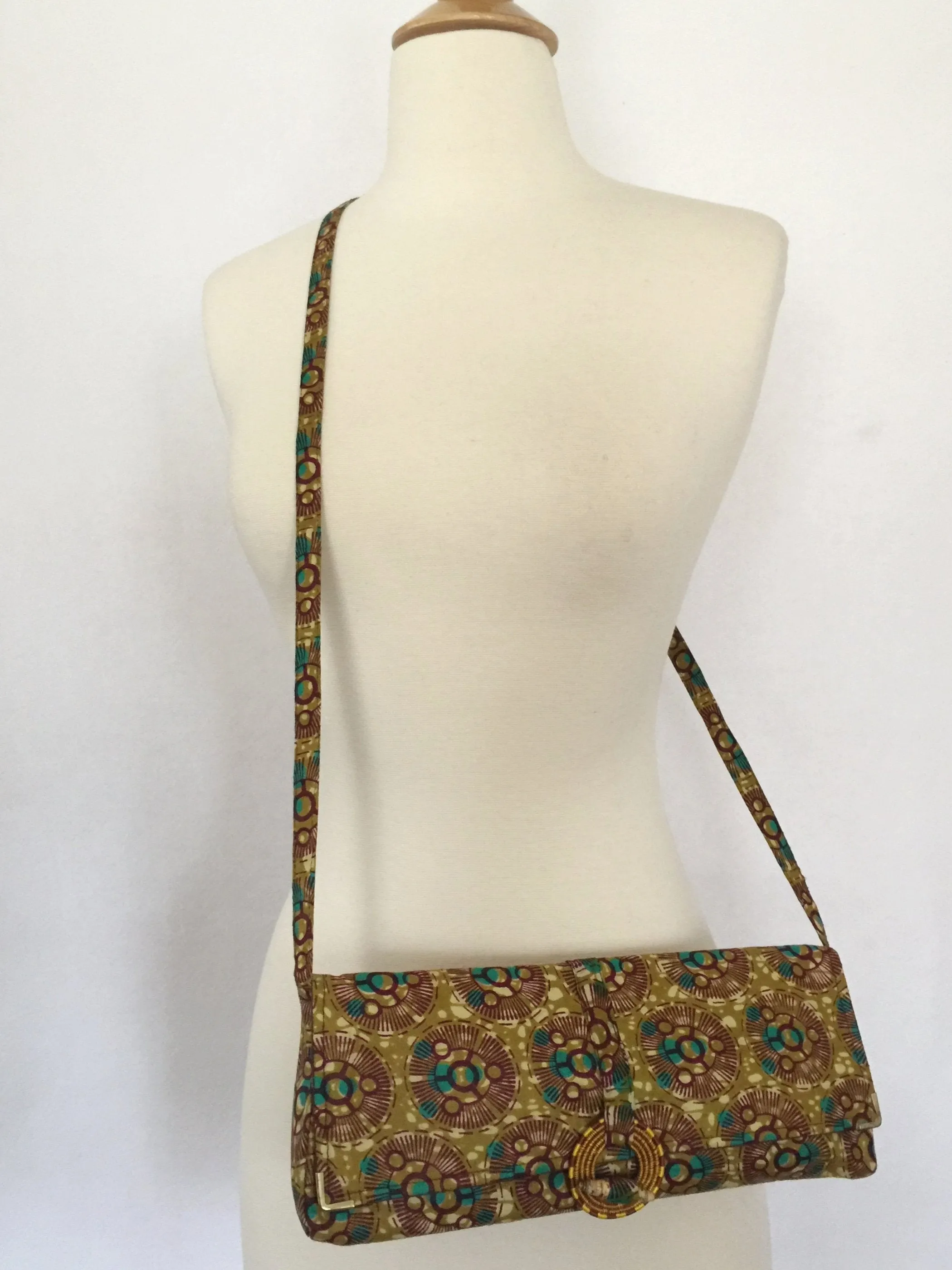 Handmade Rwandan Batik Long Clutch w/Shoulder Strap - Festive