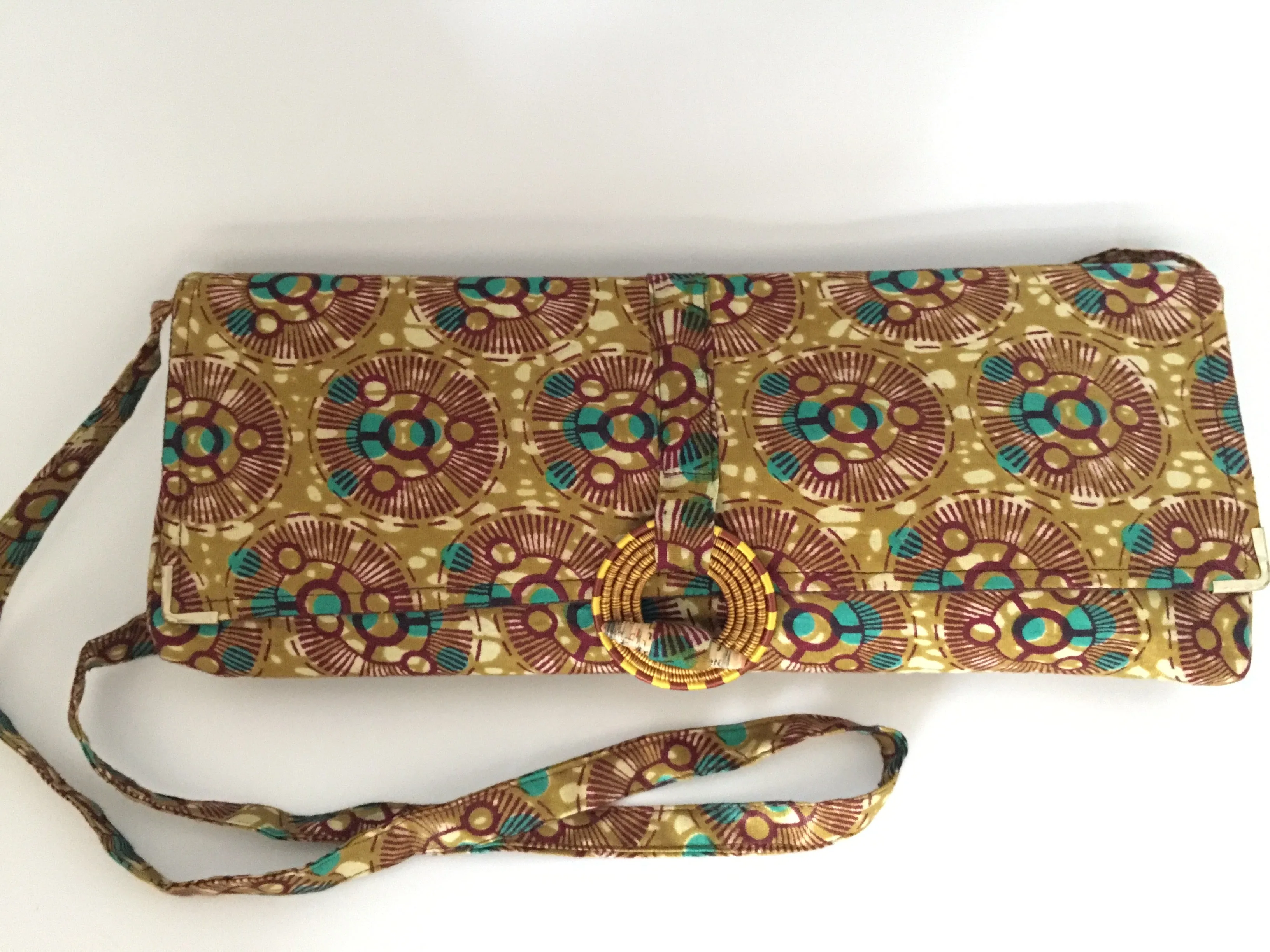 Handmade Rwandan Batik Long Clutch w/Shoulder Strap - Festive