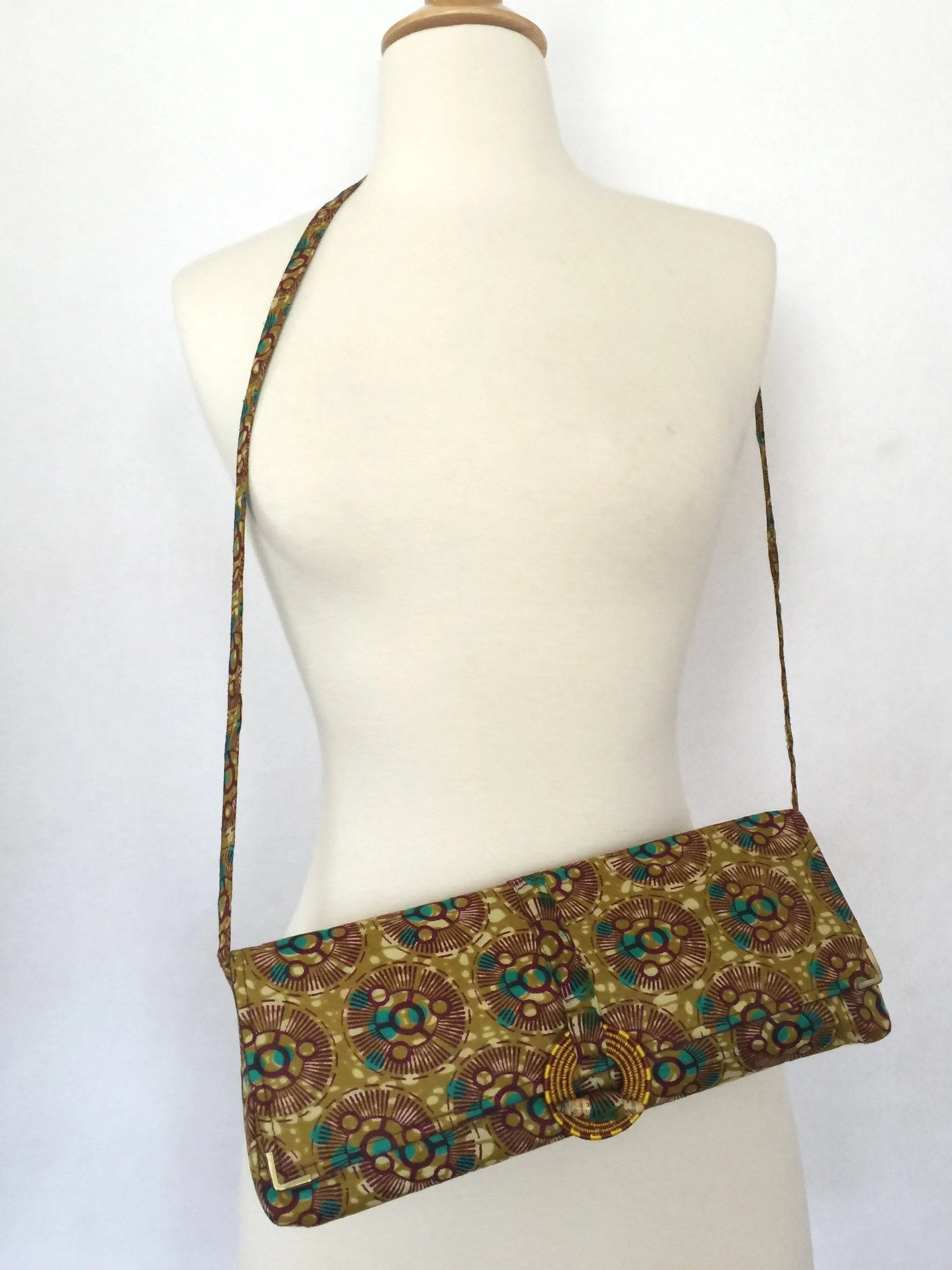 Handmade Rwandan Batik Long Clutch w/Shoulder Strap - Festive