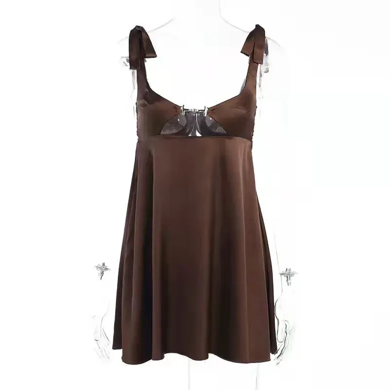 Hollow Out Sling Dress for Women - 2024 New Skinny Lace-up Solid Strapless Mini Dress