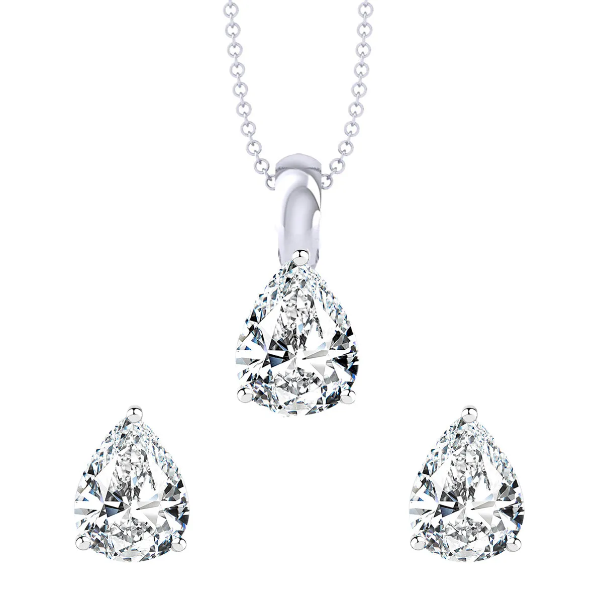 iJuels 925 Sterling Silver Pear Solitaire Pendant Chain Necklace & Earrings Combo | Silver Pendant Earrings Set for Women & Girls IJPSPCERS003