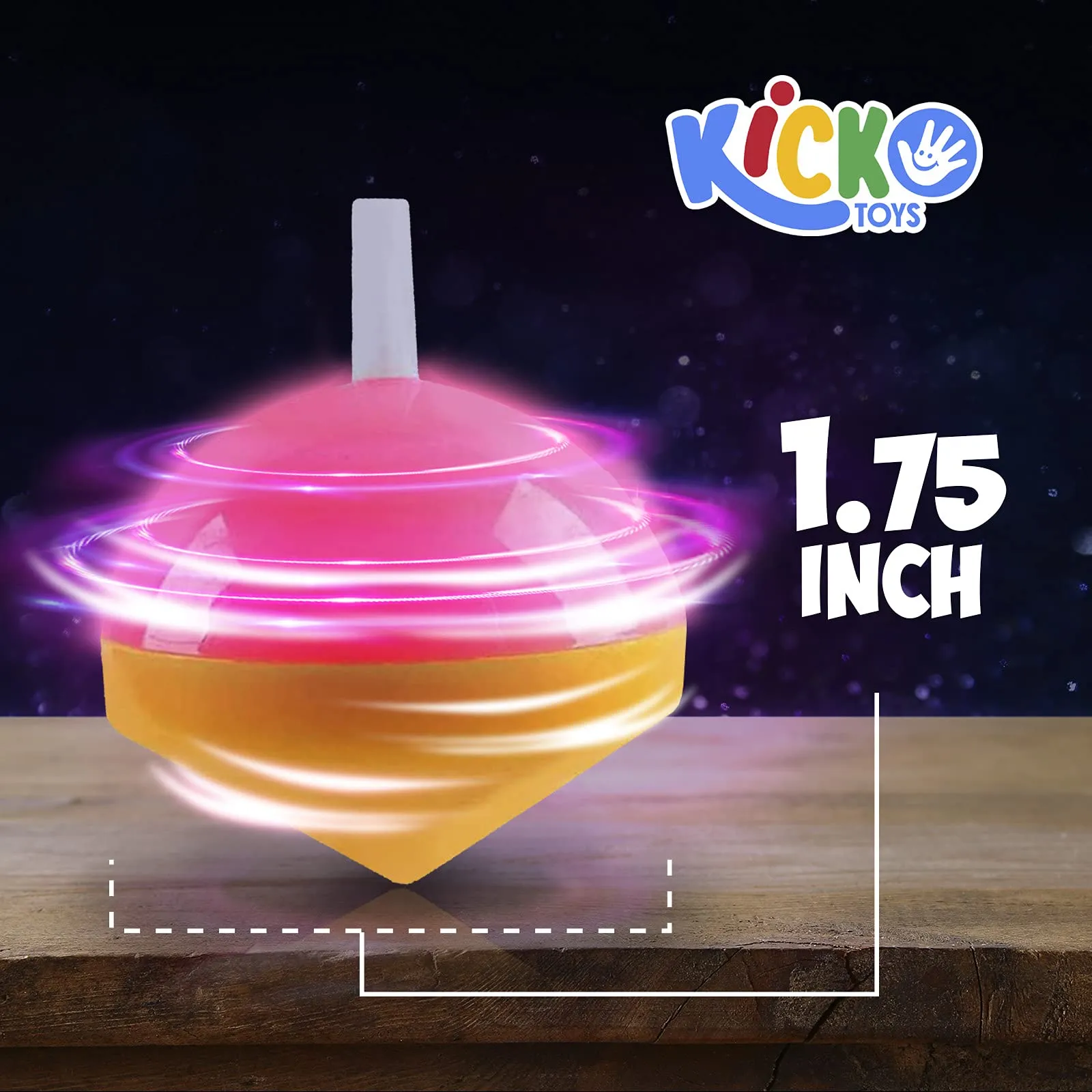 Kicko Light up Spinning Toy - 12 Pack - 1.75 Inch Spinning Tops in Glowing Rotating Lights