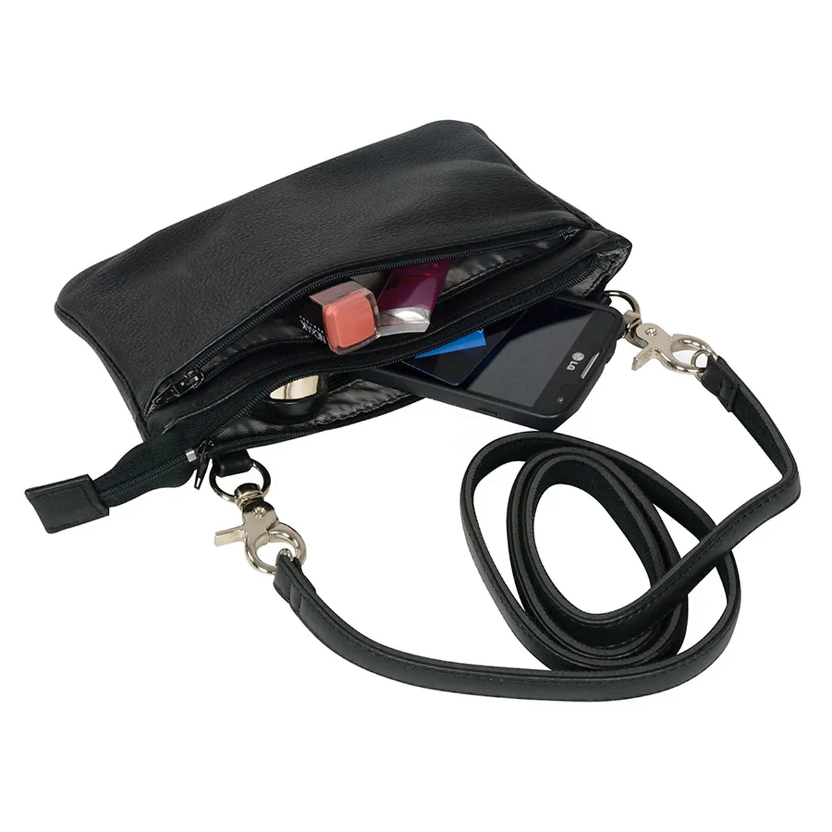 Milwaukee Leather MP8820 Women's Black Leather Shoulder Bag with Zipper Closure and Leather Strap