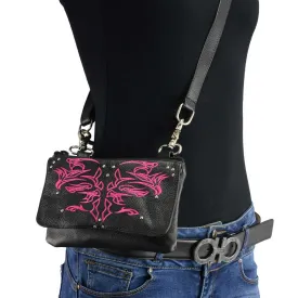 Milwaukee Leather MP8852 Women's Black and Pink Leather Multi Pocket Belt Bag