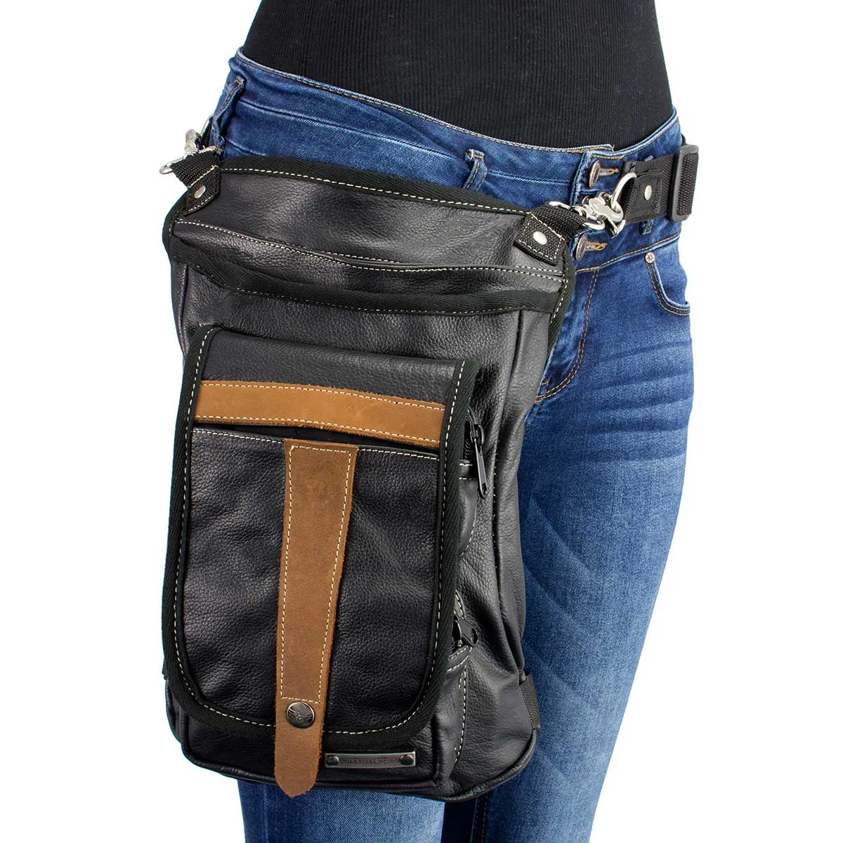 Milwaukee Leather MP8897 Black and Tan Conceal and Carry Leather Thigh