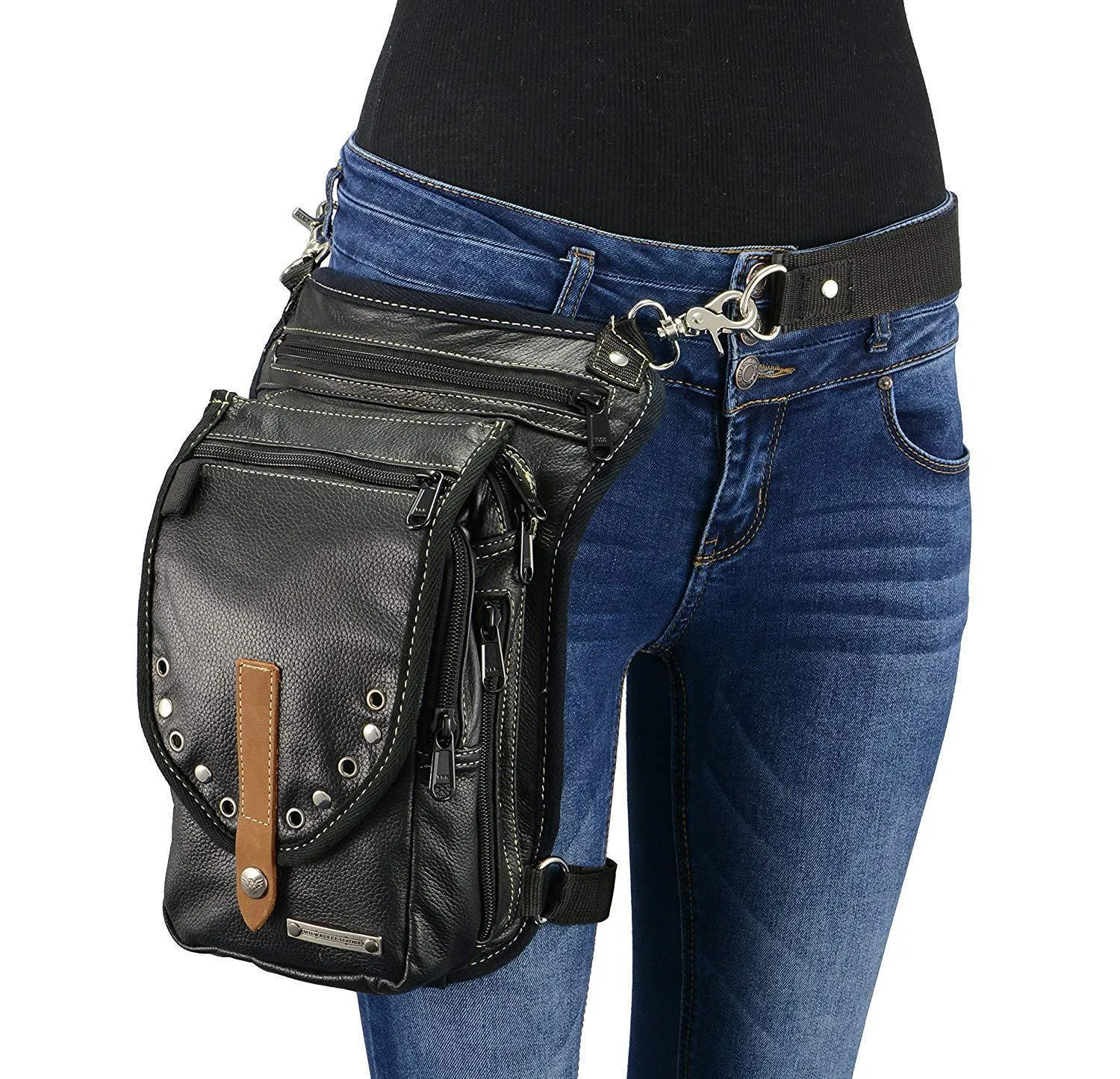 Milwaukee Leather MP8899 Black Conceal and Carry Leather Thigh Bag with Waist Belt