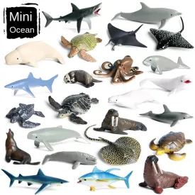 Mini Sea Life Animals Dolphin Rays Shark Turtle Model Action Figures Ocean Marine Aquarium Figurines Education Kids Toys Gifts 24pcs/set