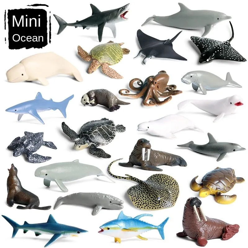 Mini Sea Life Animals Dolphin Rays Shark Turtle Model Action Figures Ocean Marine Aquarium Figurines Education Kids Toys Gifts