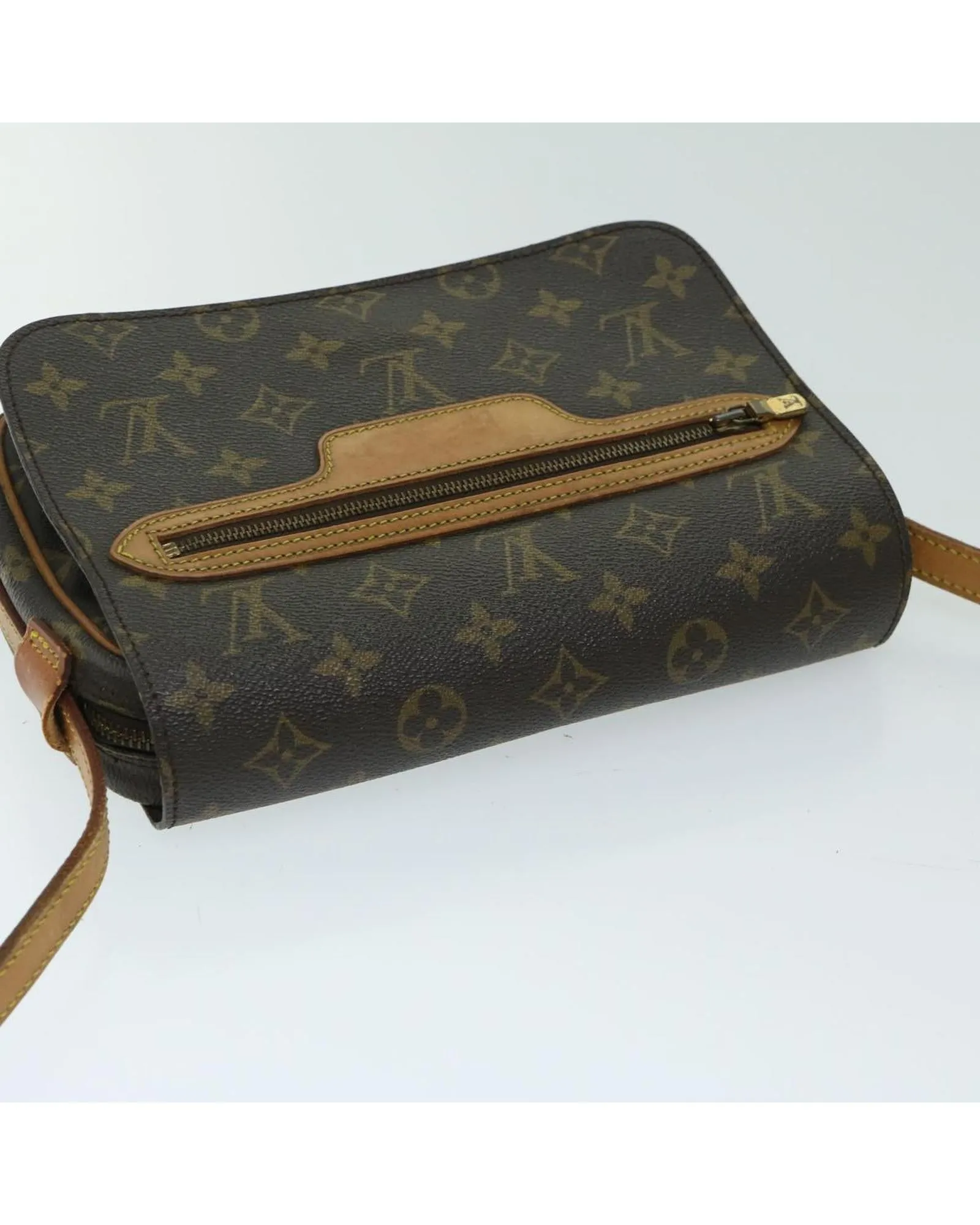 Monogram Canvas Shoulder Bag with Flap Closure and Adjustable Strap