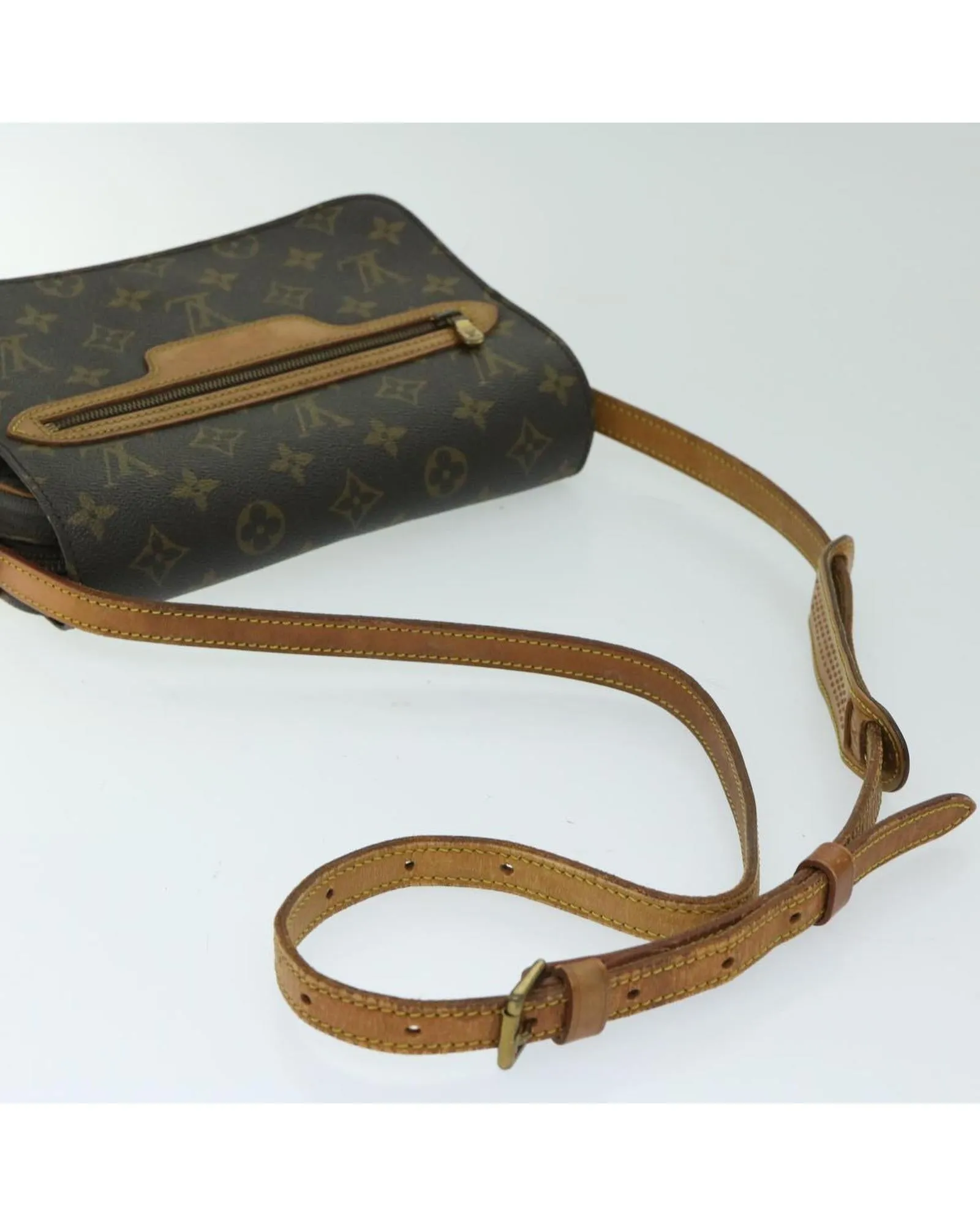 Monogram Canvas Shoulder Bag with Flap Closure and Adjustable Strap