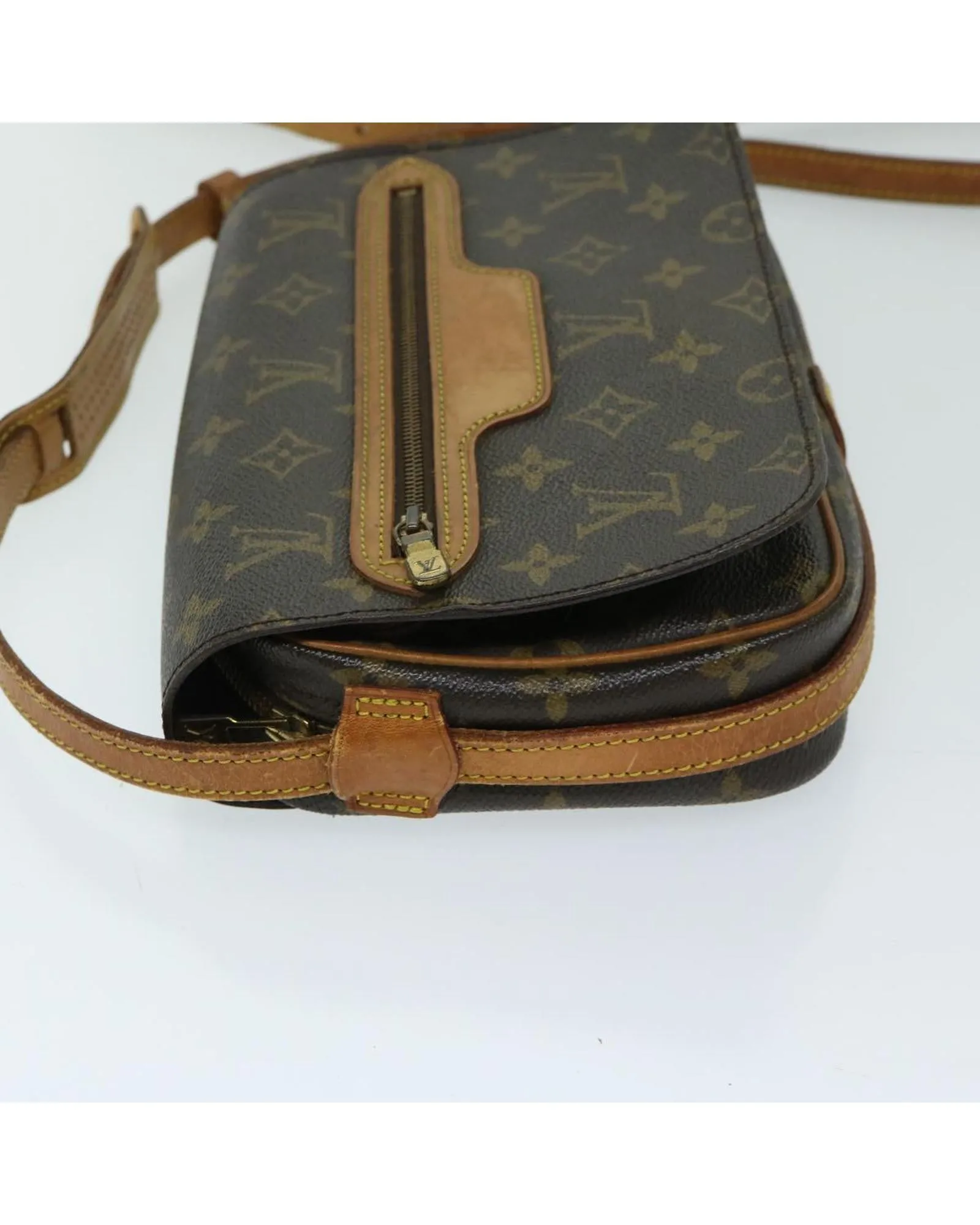 Monogram Canvas Shoulder Bag with Flap Closure and Adjustable Strap