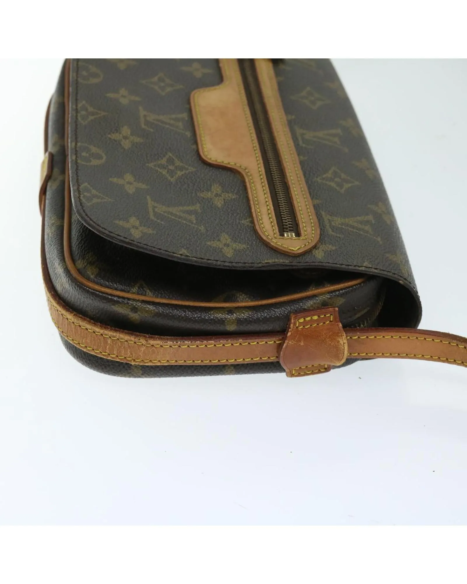 Monogram Canvas Shoulder Bag with Flap Closure and Adjustable Strap