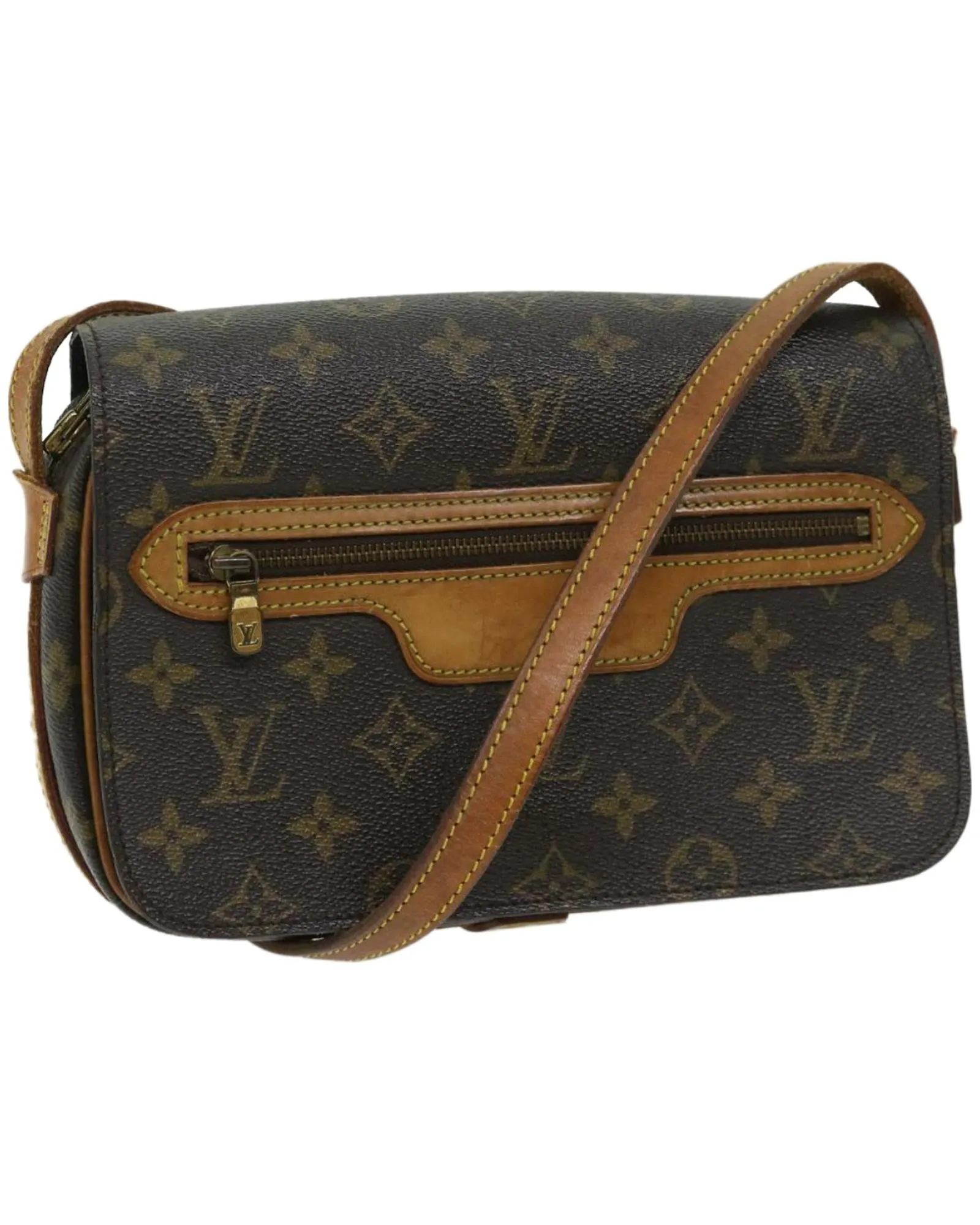 Monogram Canvas Shoulder Bag with Flap Closure and Adjustable Strap