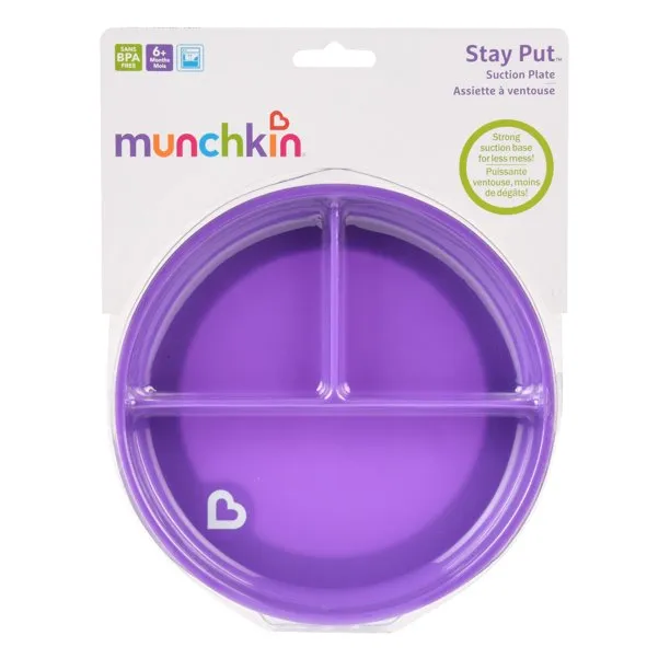 Munchkin Stay Put Suction Divided Plate, Blue, Pink, Purple, Green, Color varies