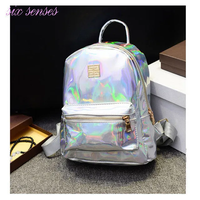 New Arrival Hologram Laser Backpack Girl School Bag Women Rainbow Colorful Metallic Silver Laser Holographic Backpack,MF1619