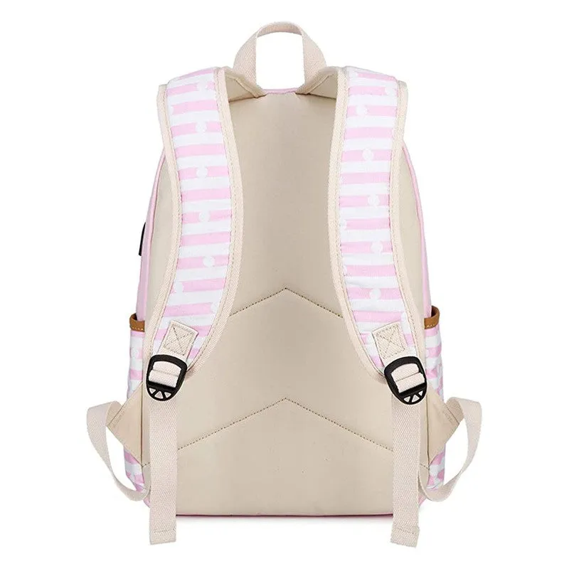 Pink stripes with mini-Polka dots Theme Backpack with Lunch Bag & Stationery Pouch