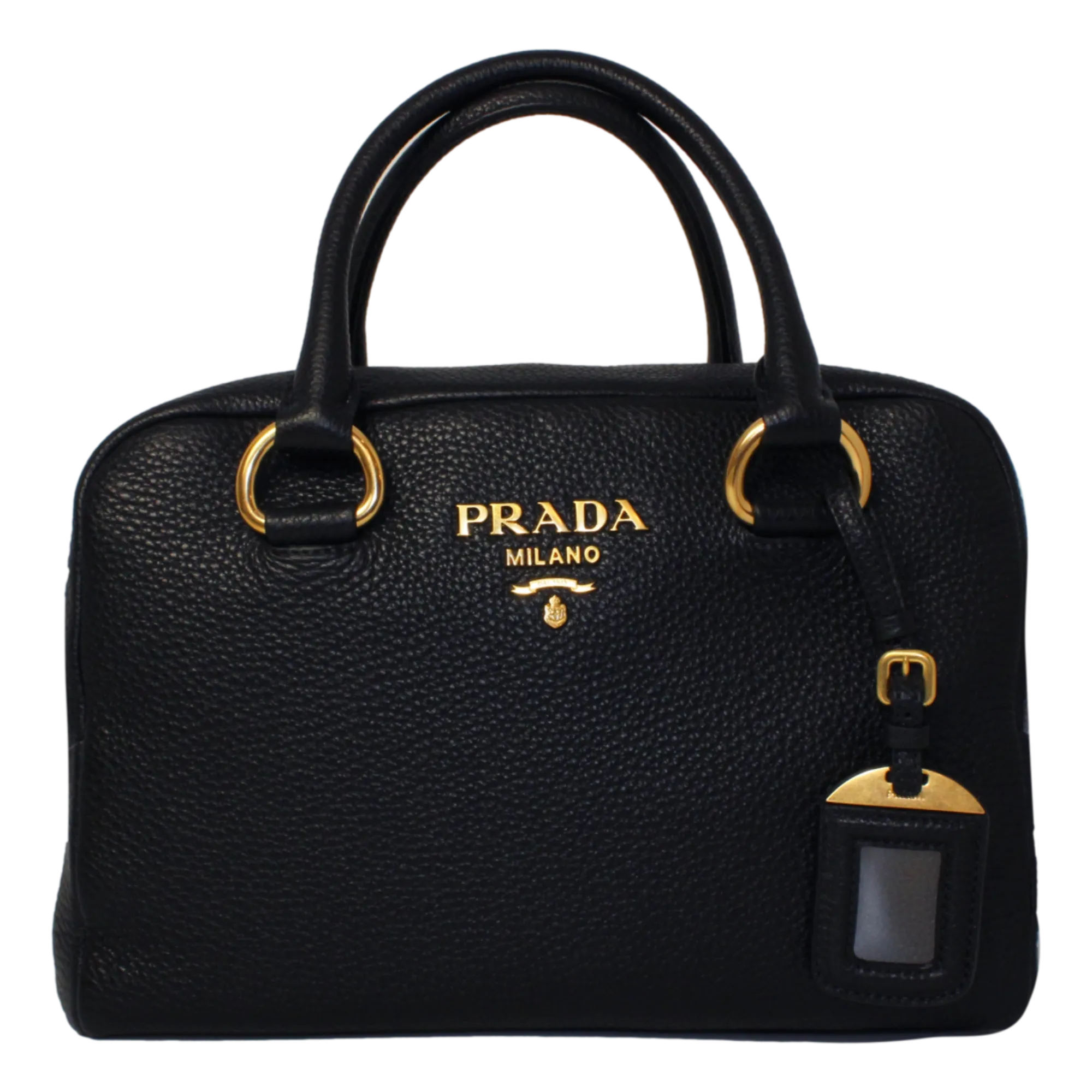 Prada Vitello Phenix Black Leather Web Stripe Crossbody Satchel Bag