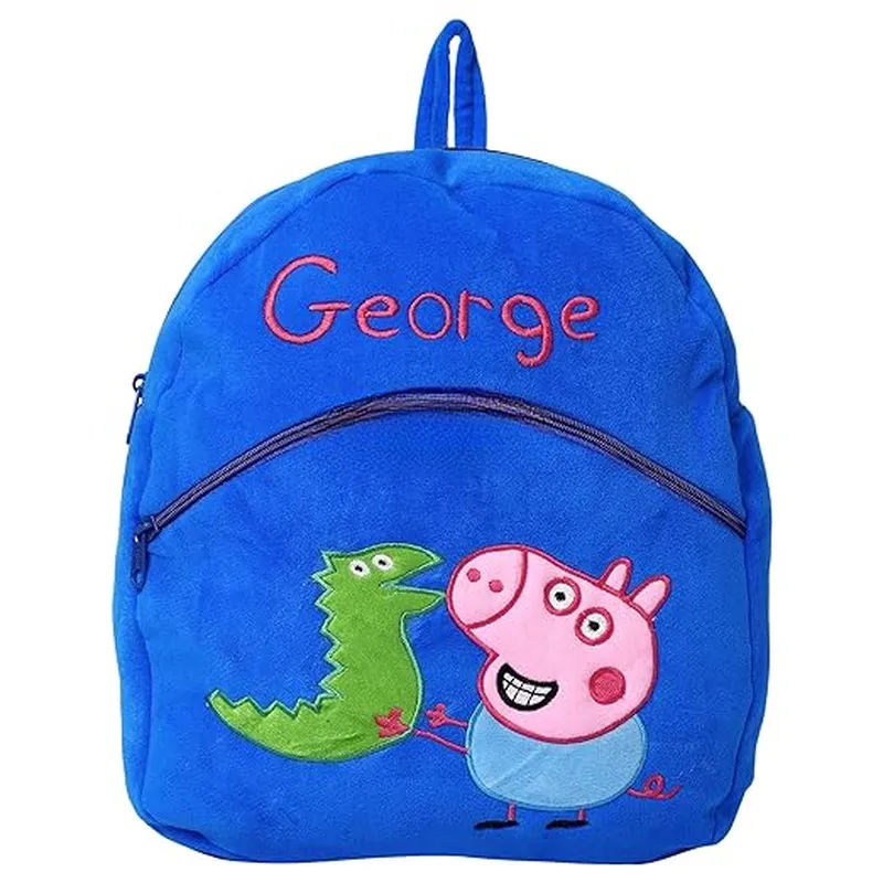 Premium Quality Soft Design Blue George Shape School Bag for Kids - 14 Inches