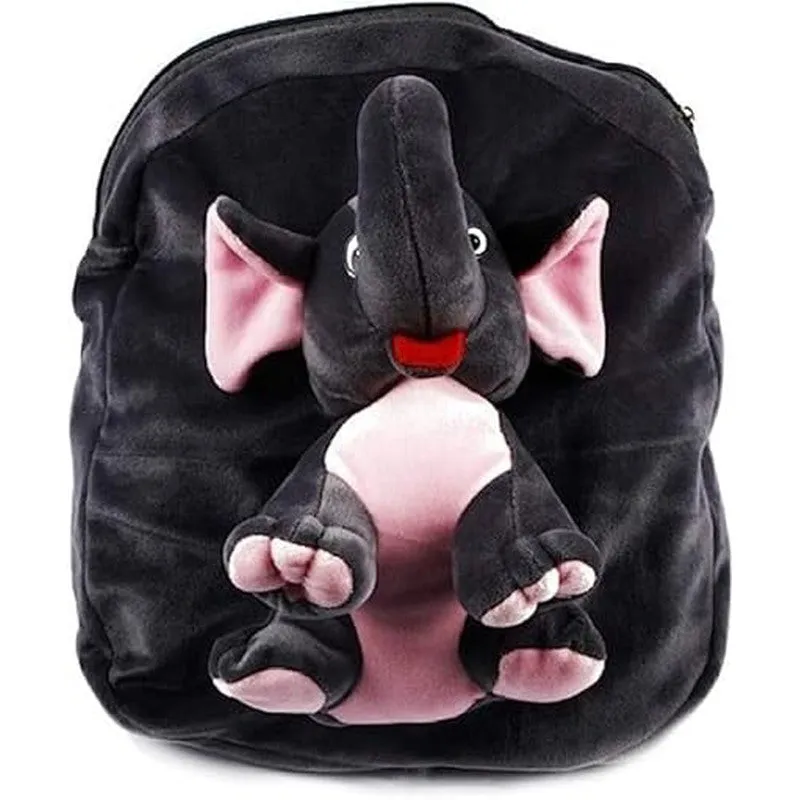 Premium Quality Soft Design Full body Grey Pink Elephant Shape School Bag for Kids - 14 Inches