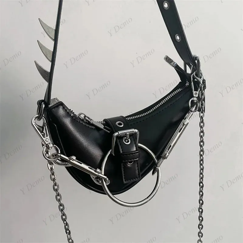 Punk Sparks Rock Buckles Shoulder Rivets Metal Gothic Crossbody Bag