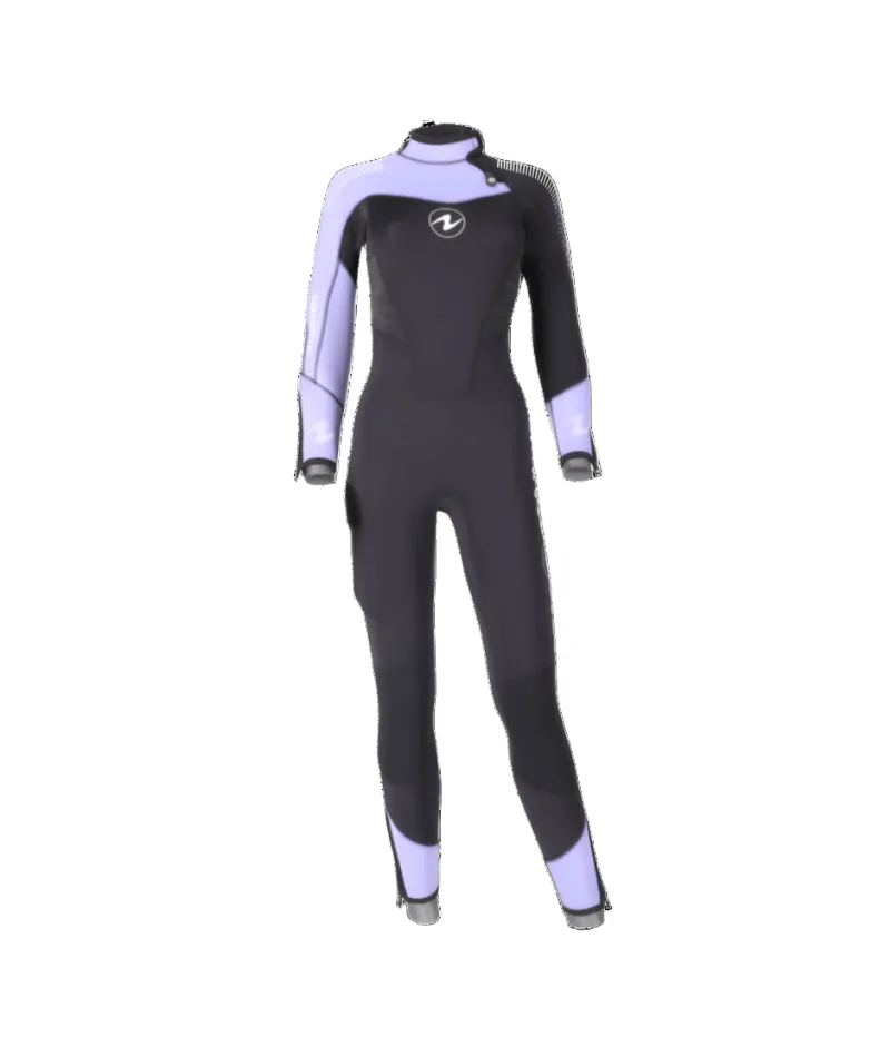 Sale Price Aqualung DYNAFLEX Front ZIP FULL SUIT 7MM Womens Black and Purple Scuba diving wetsuit