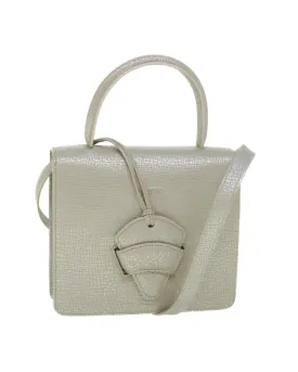 Silver Leather Hand Bag with Shoulder Strap