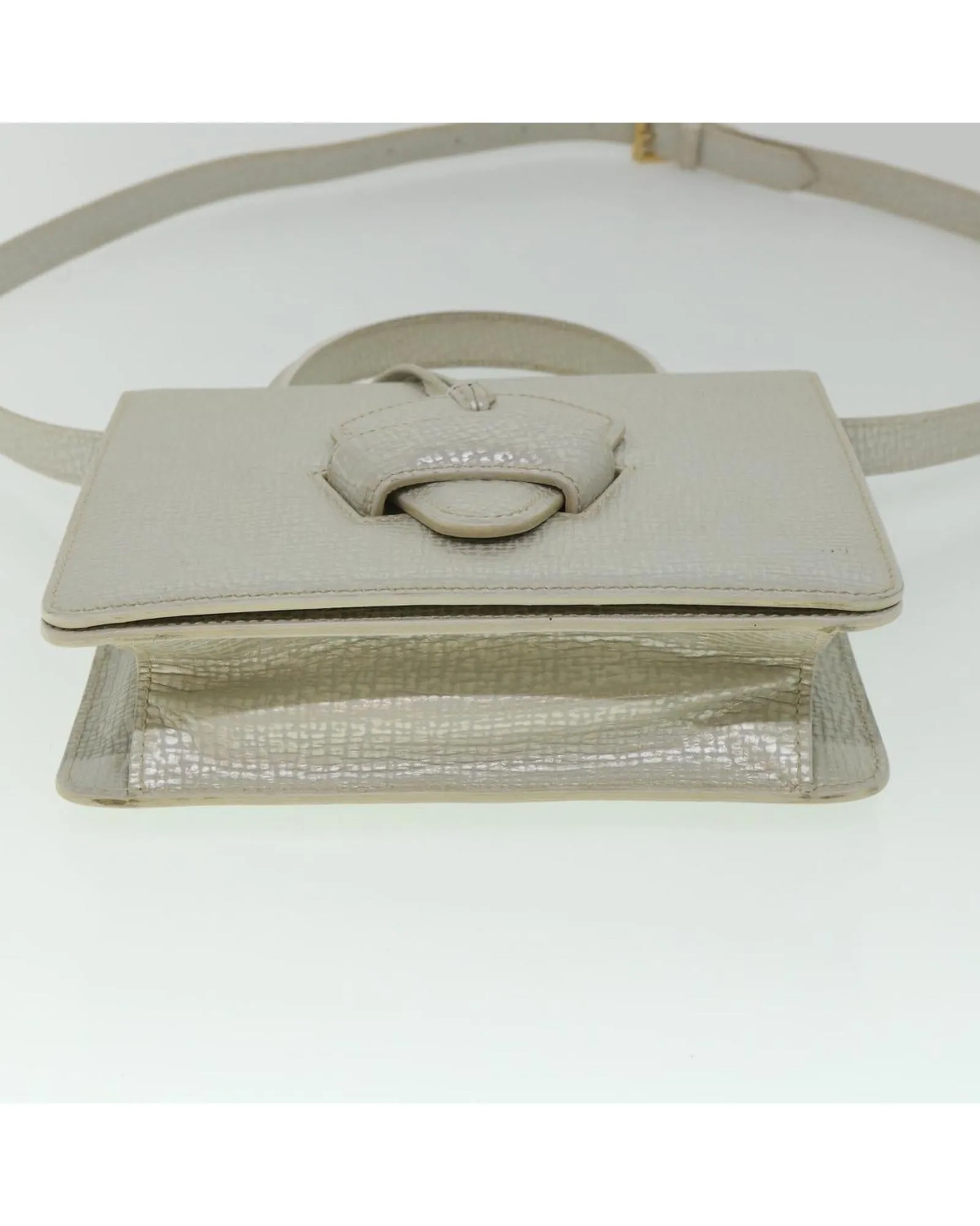 Silver Leather Hand Bag with Shoulder Strap