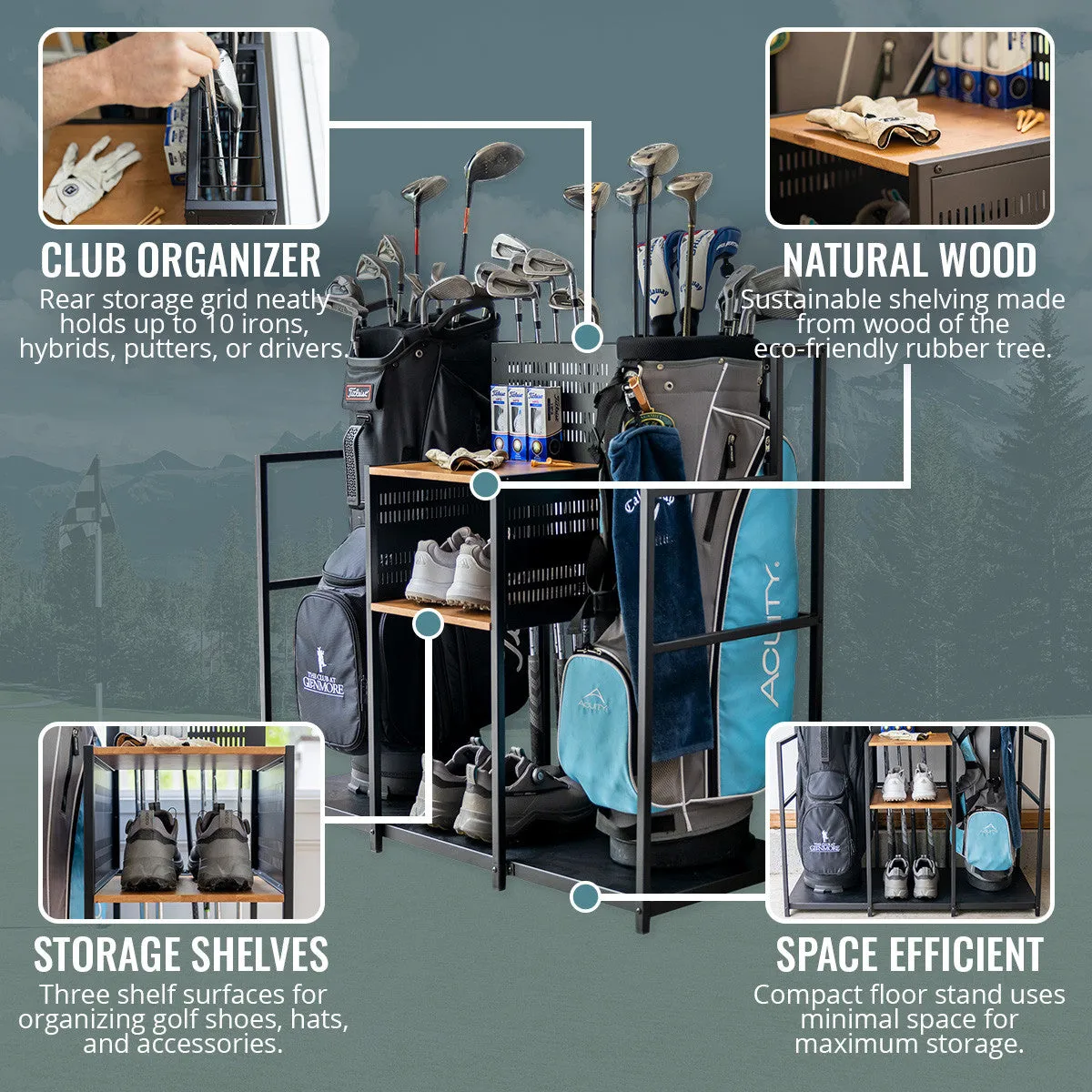 Teal Triangle Freestanding Golf Club Organizer Double