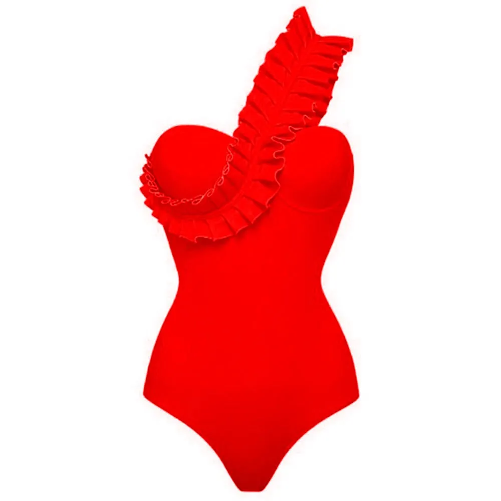 TEEK - Rippled Ruffle Fallen Shoulder Strap Swimsuit