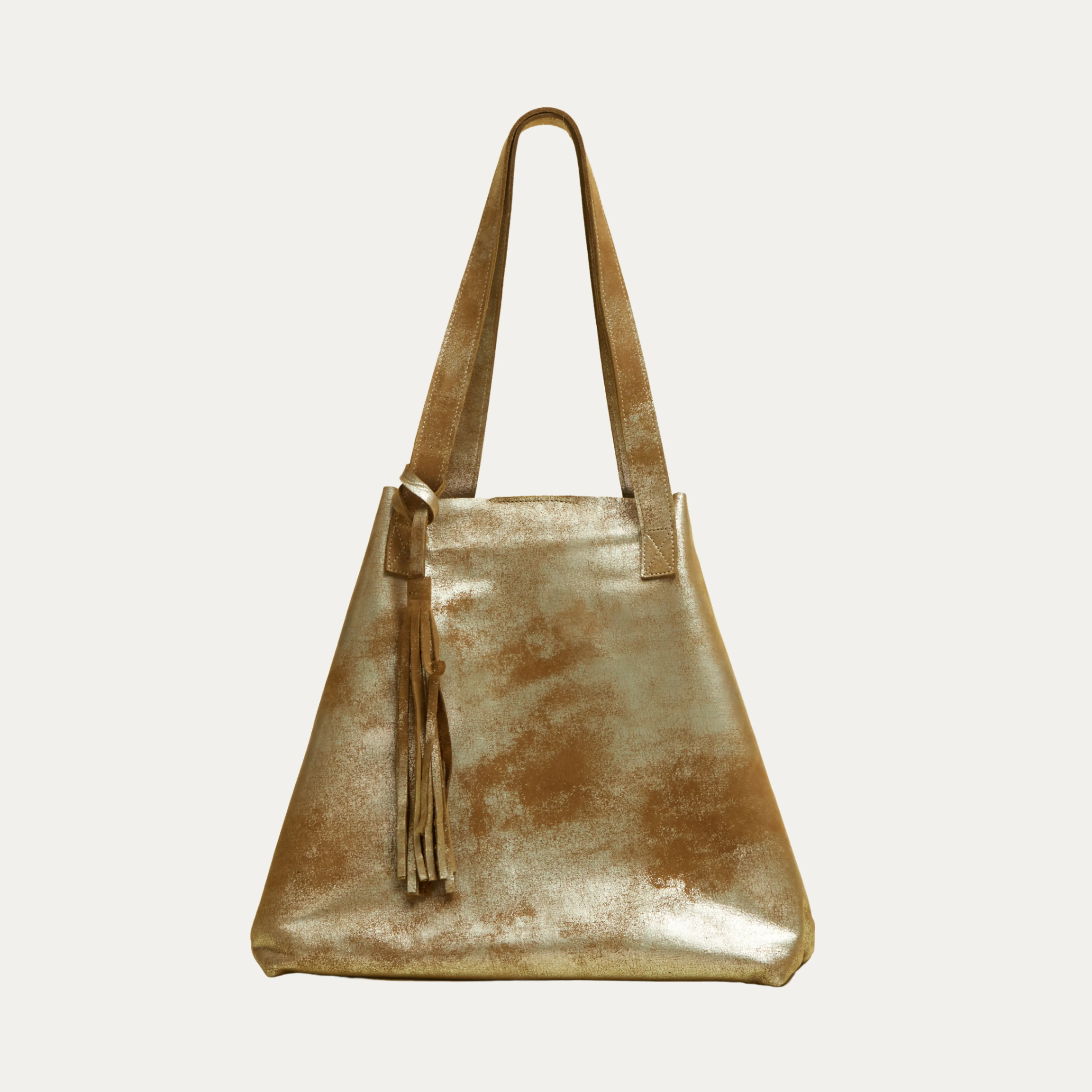 Tote Bag | Light Brown Metallic Leather