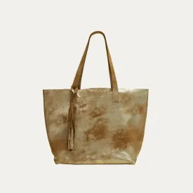 Tote Bag | Light Brown Metallic Leather