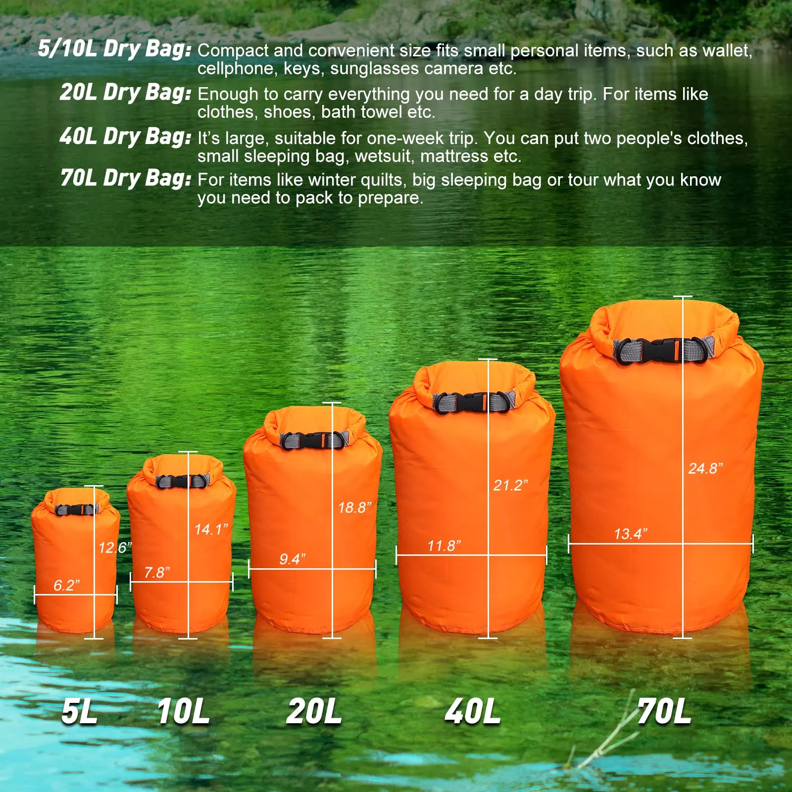 Waterproof Dry Bag 10L/20L/40L/70L