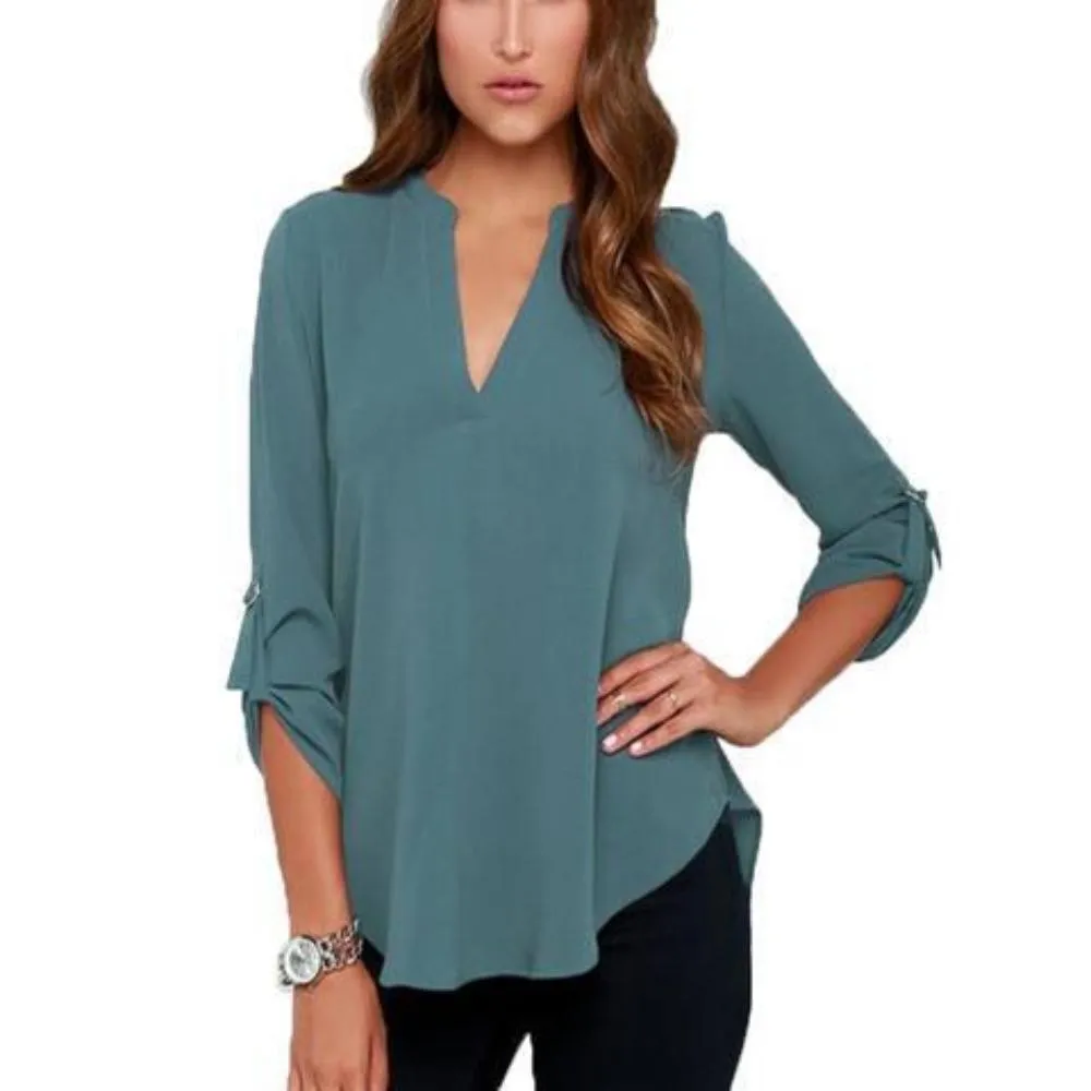 Womens V Neck Quarter Sleeve Top